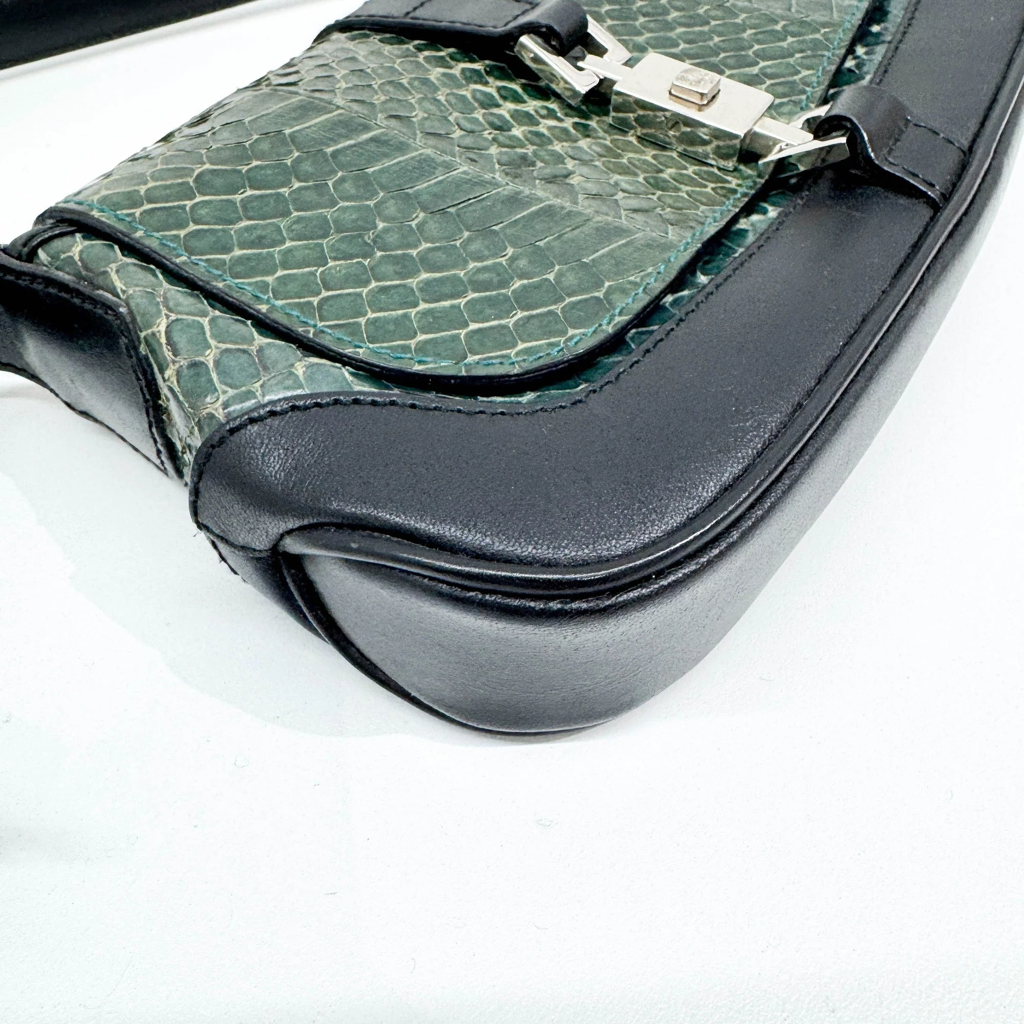 Jackie Olive Green Python Leather Shoulder Bag - Image 8