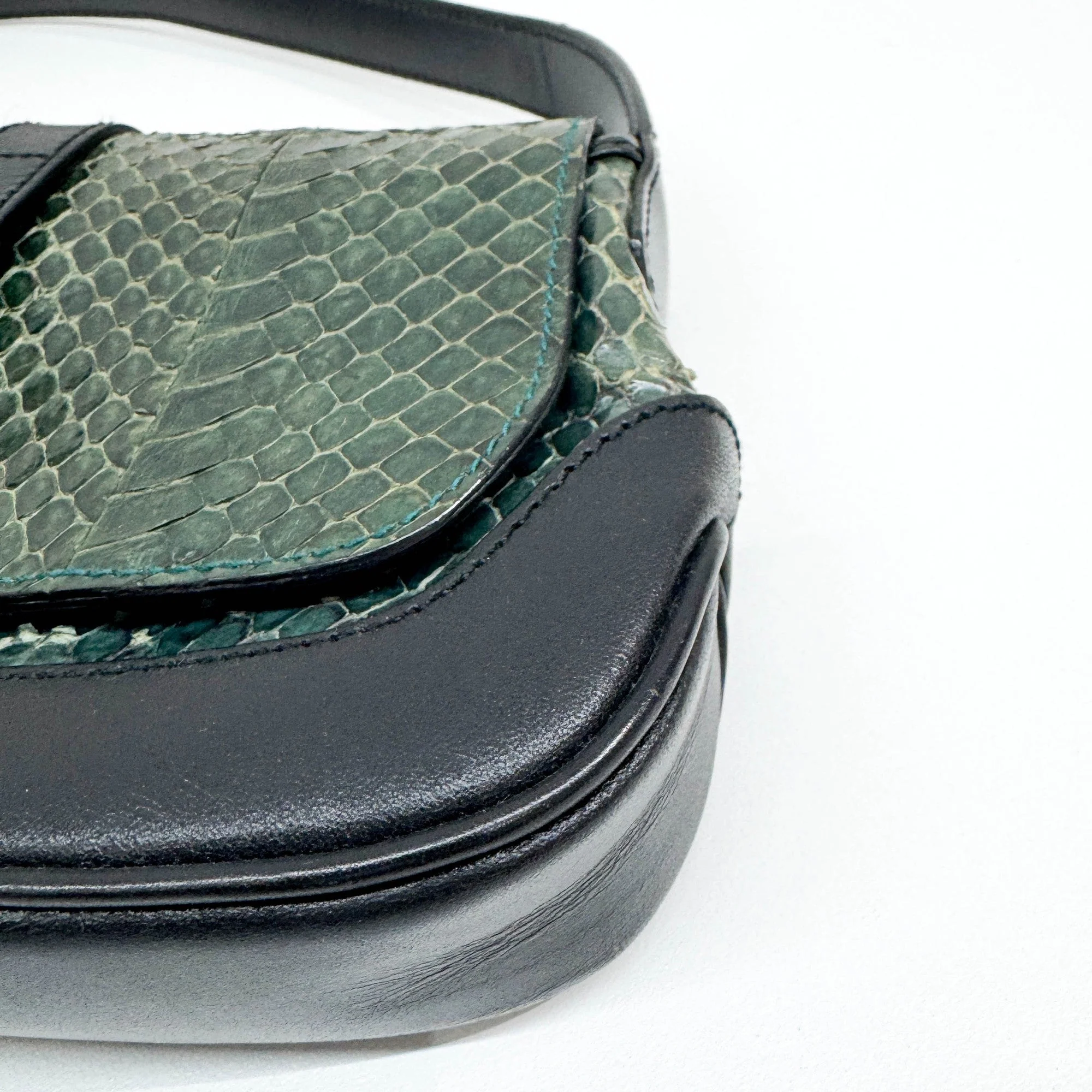 Jackie Olive Green Python Leather Shoulder Bag - Image 9