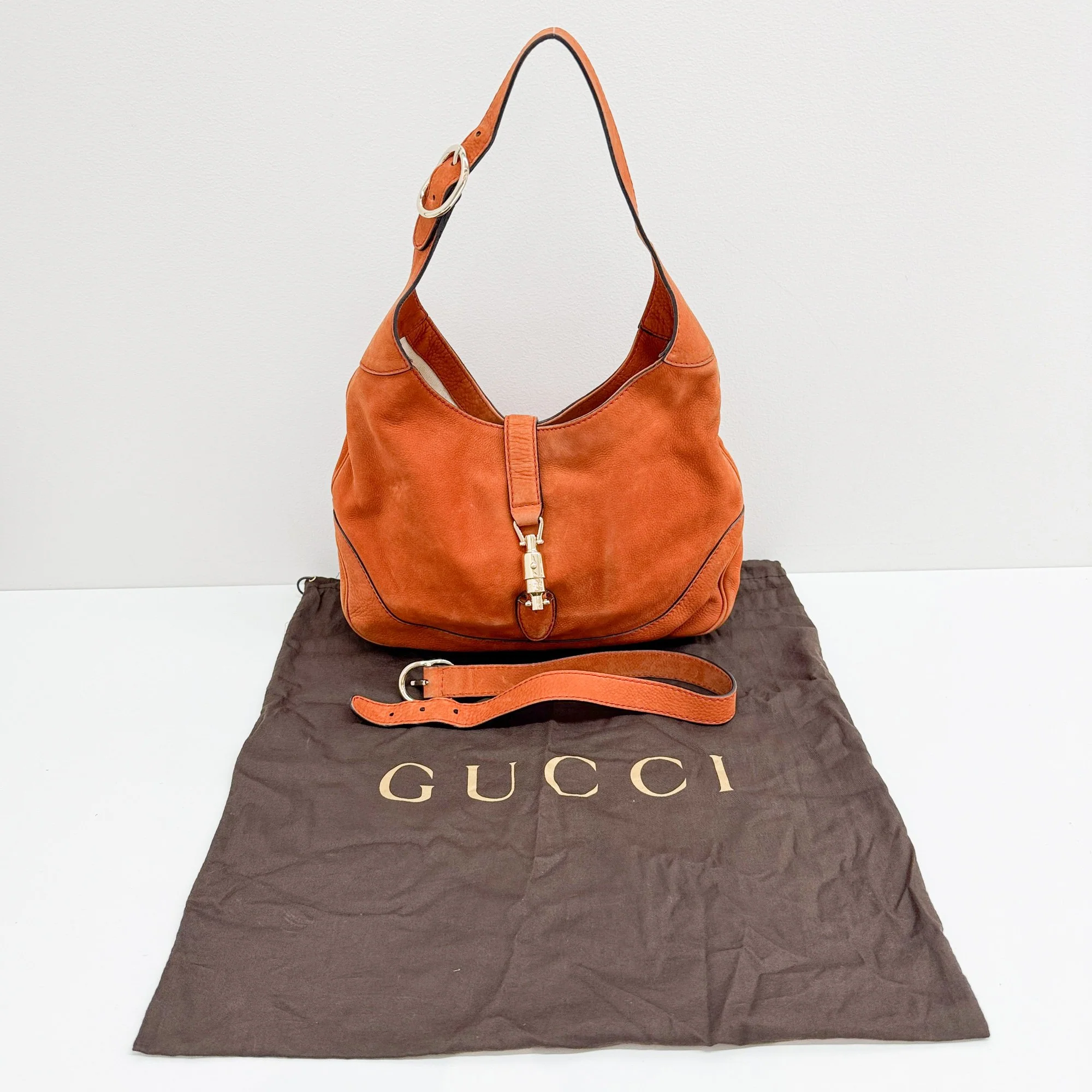 Jackie 1961 Orange Nubuck Leather Shoulder Bag - Image 4