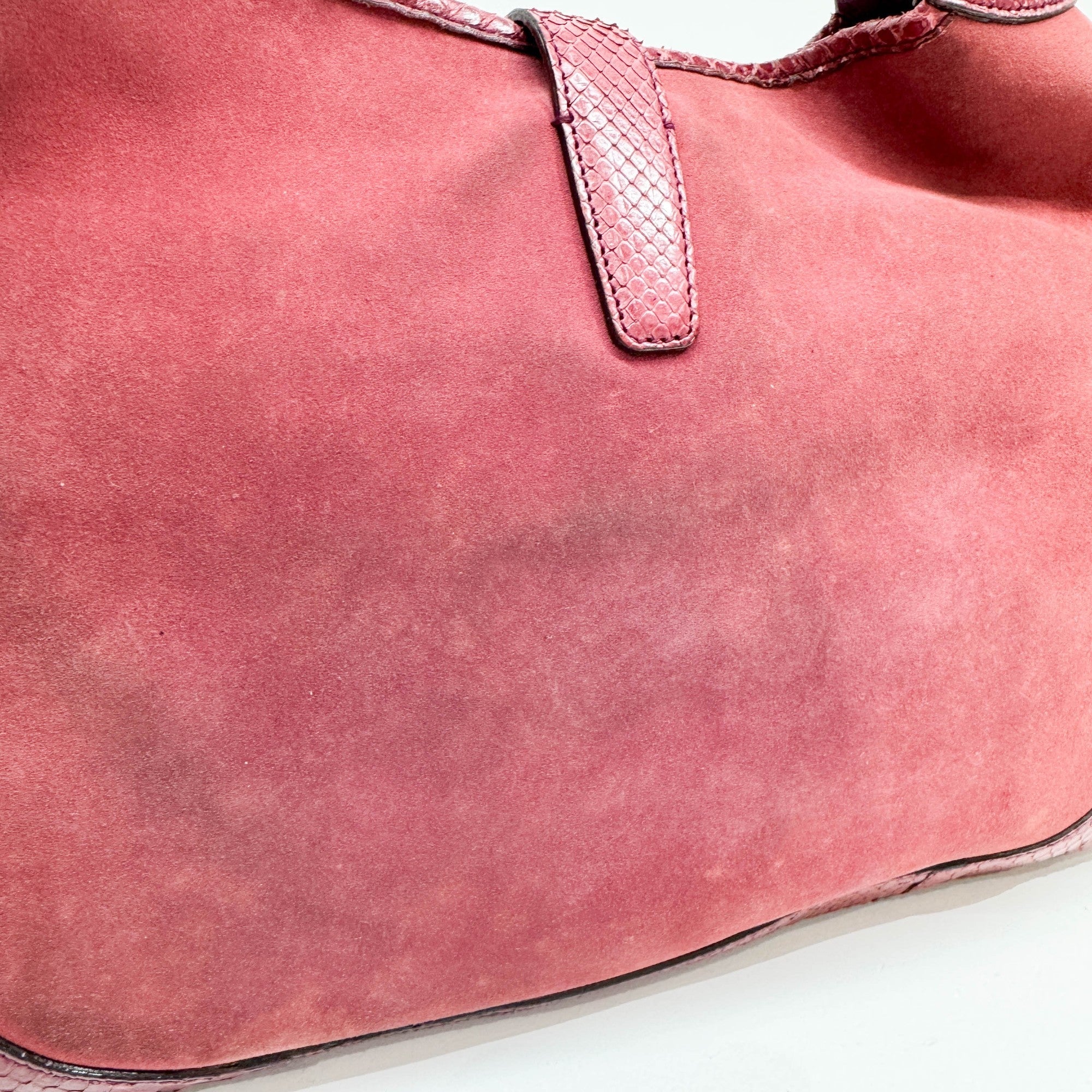Jackie Python Embossed Leather Trim Red Suede Shoulder Bag - Image 17