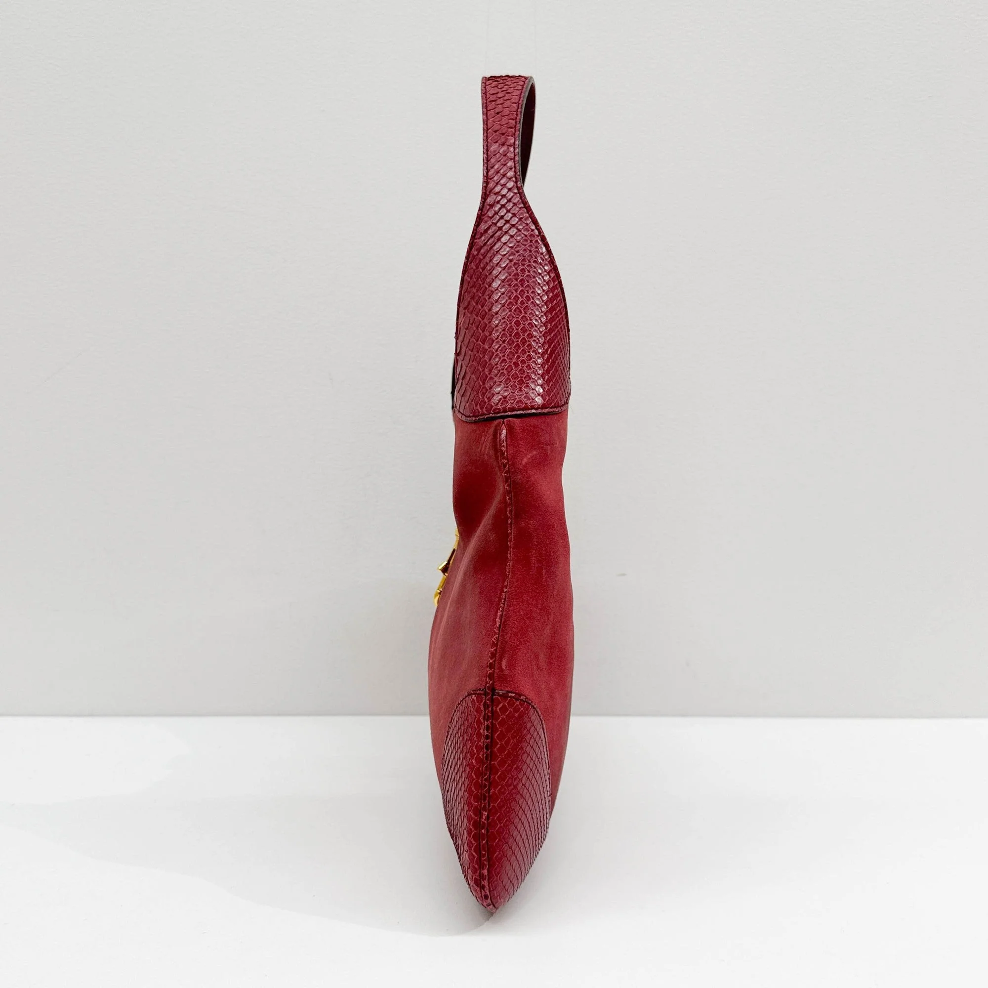 Jackie Python Embossed Leather Trim Red Suede Shoulder Bag - Image 6