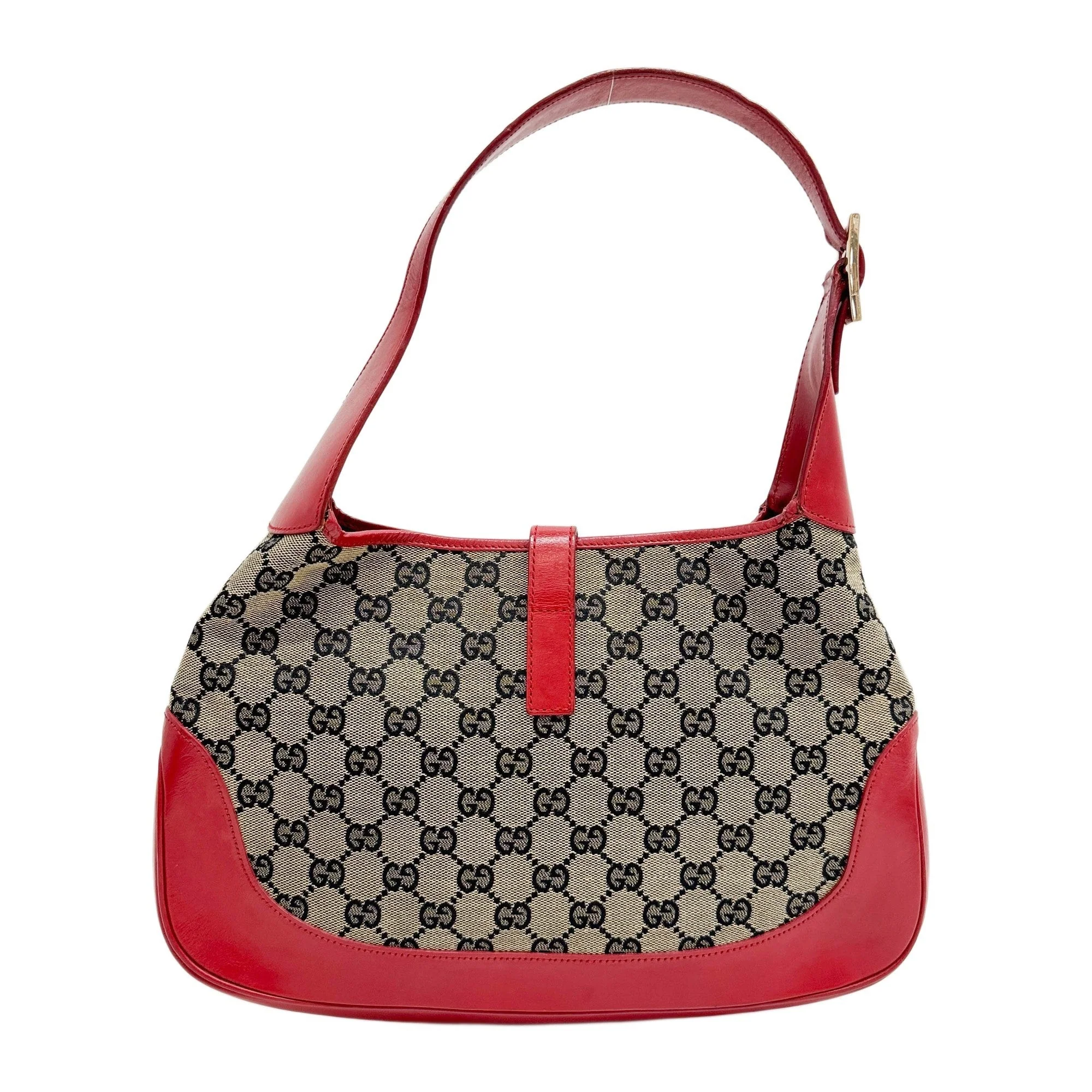Jackie Red Leather Trim Brown GG Canvas Shoulder Bag - Image 2