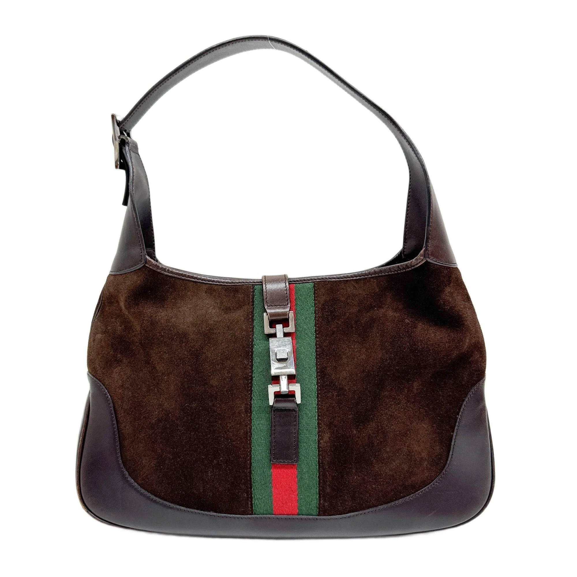 Jackie Ophidia Leather Trim Brown Suede Shoulder Bag