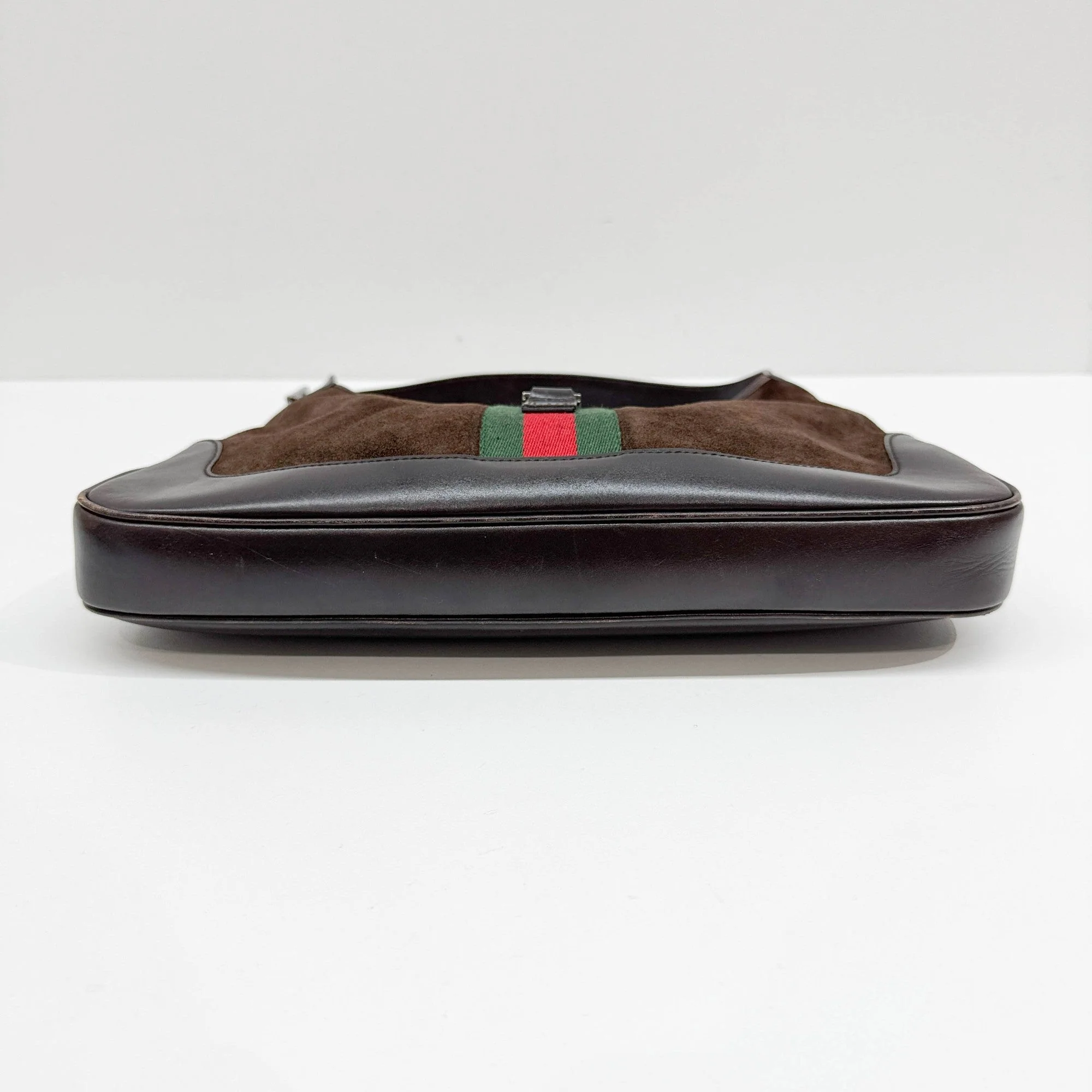 Jackie Ophidia Leather Trim Brown Suede Shoulder Bag - Image 7