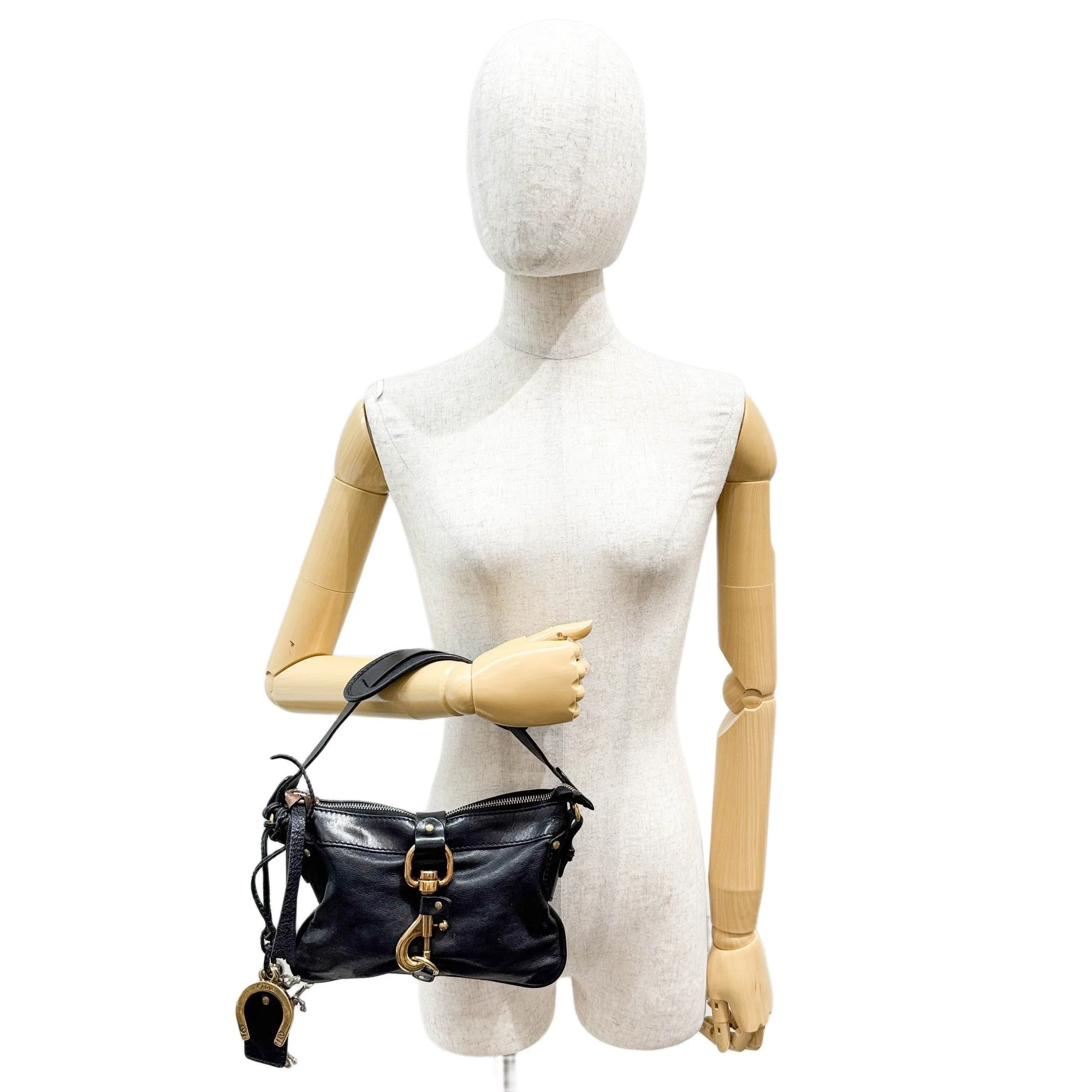 Kerala Gold Hardware and Black Leather Shoulder Bag - Image 3
