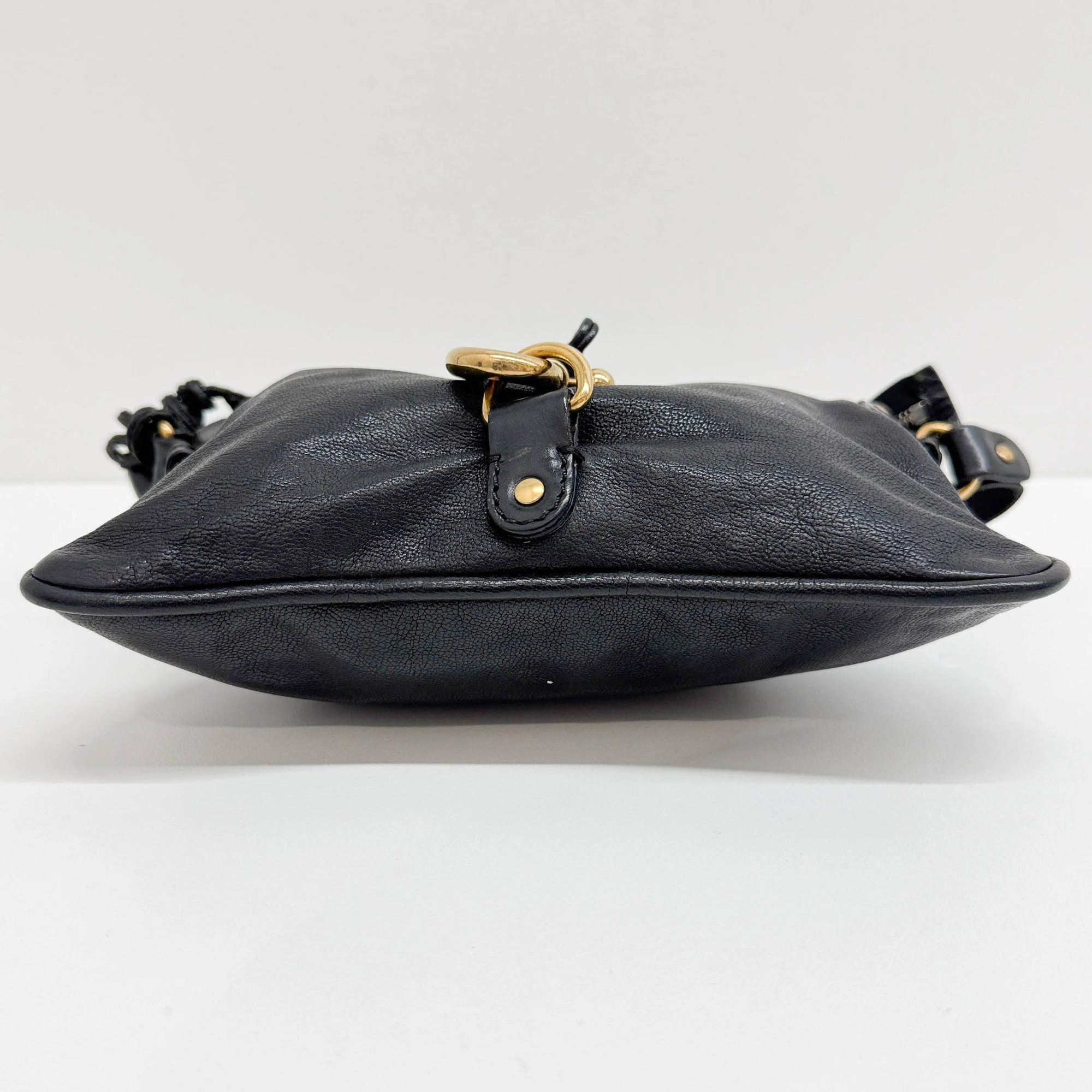 Kerala Gold Hardware and Black Leather Shoulder Bag - Image 9