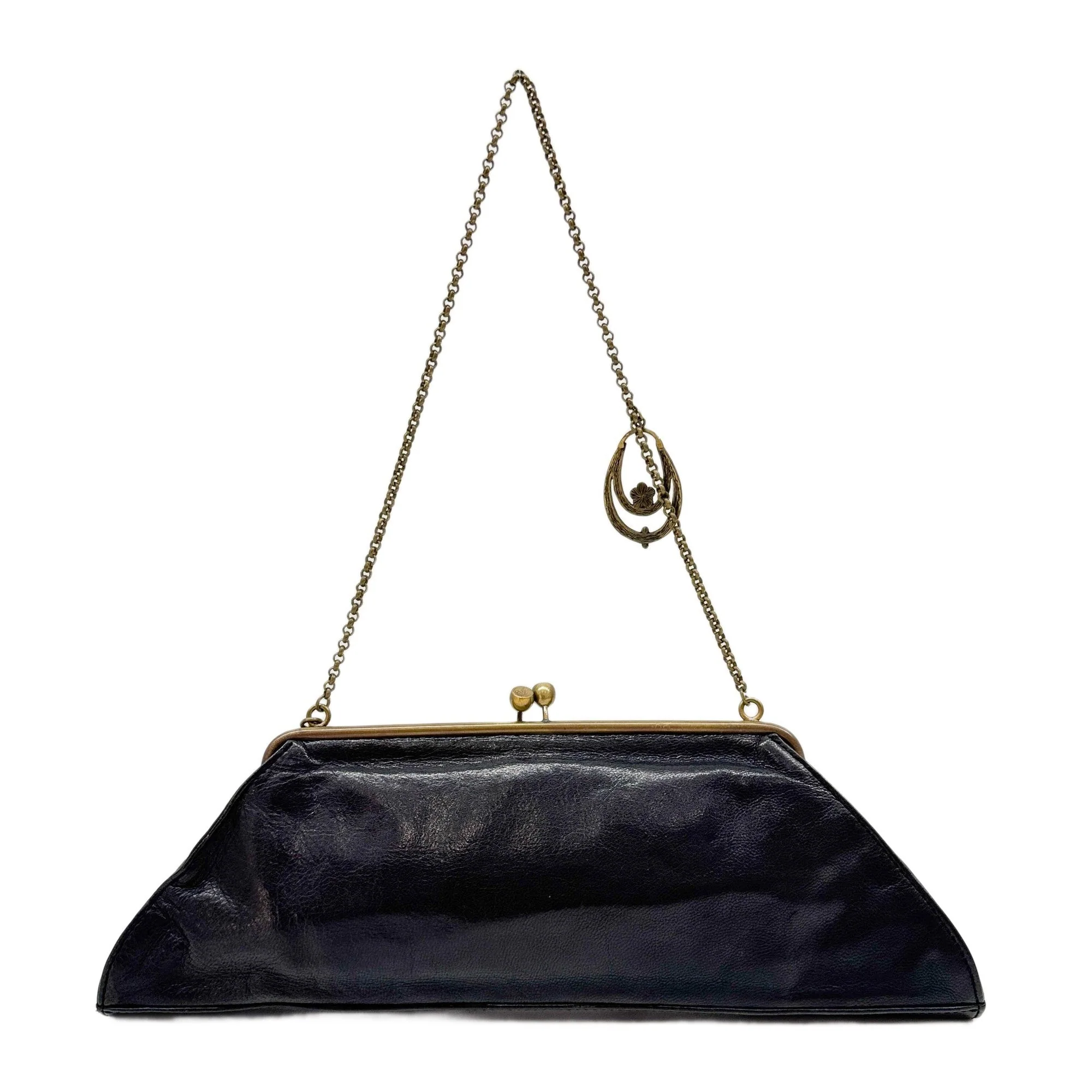Kiss Lock Black Leather Shoulder Bag - Image 2