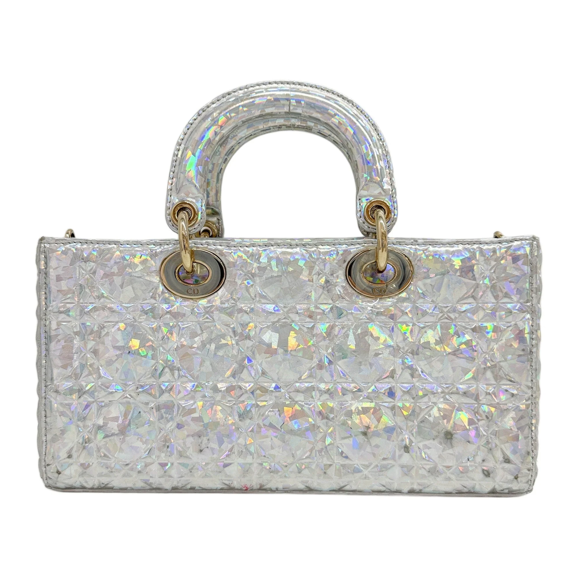 Lady D-Joy Silver Iridescent Diamond Cannage Leather Two Way Bag - Image 2