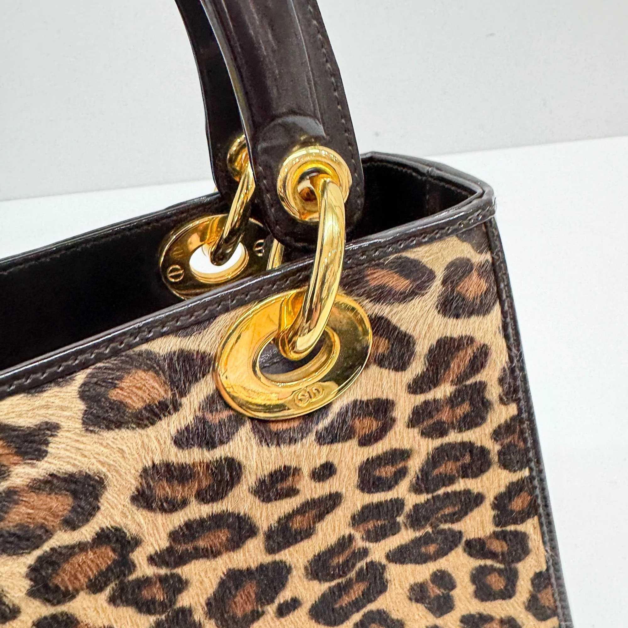 Lady Dior Brown Leopard Print Pony Hair Hand Bag - Image 13