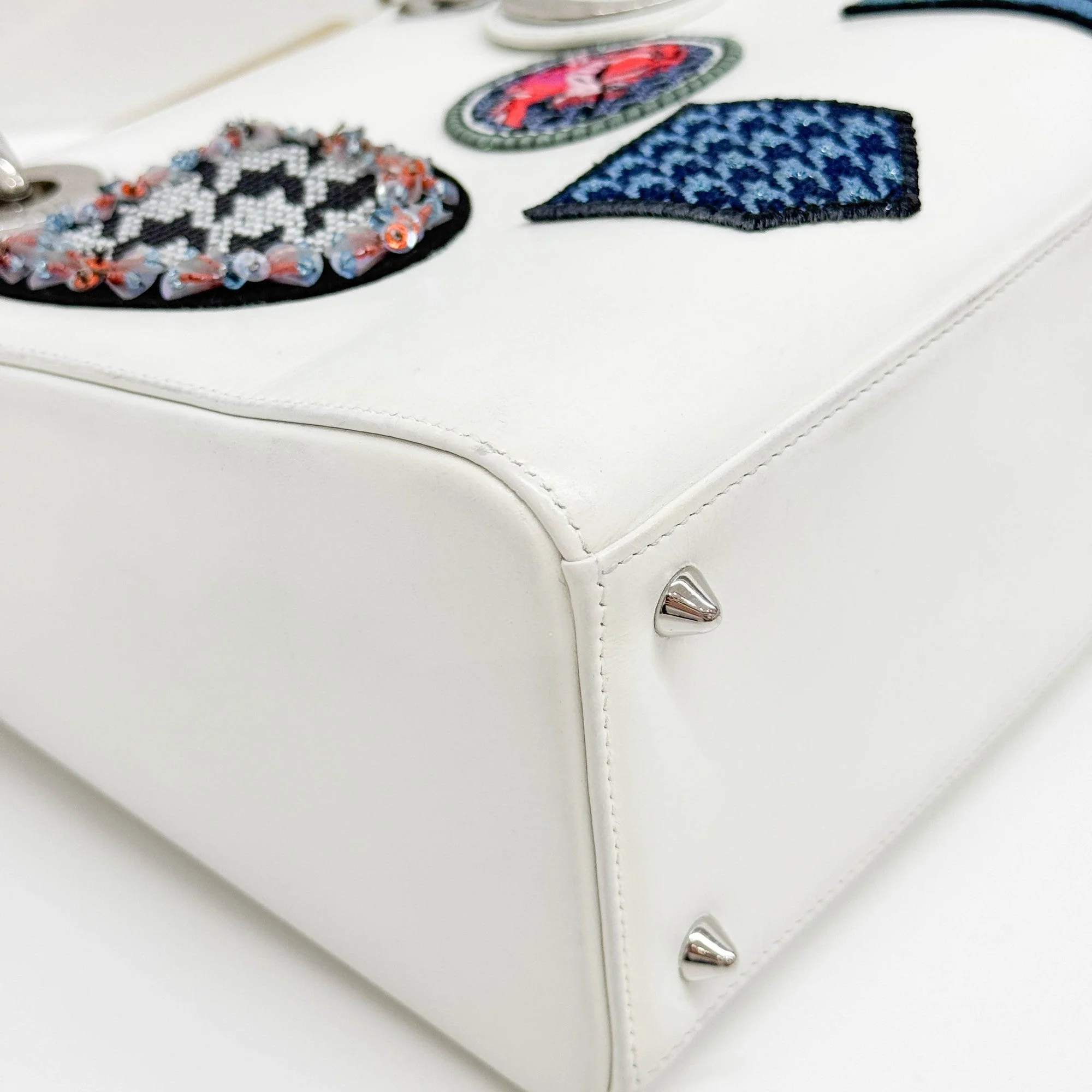 Lady Dior Patchwork White Leather Hand Bag - Image 9