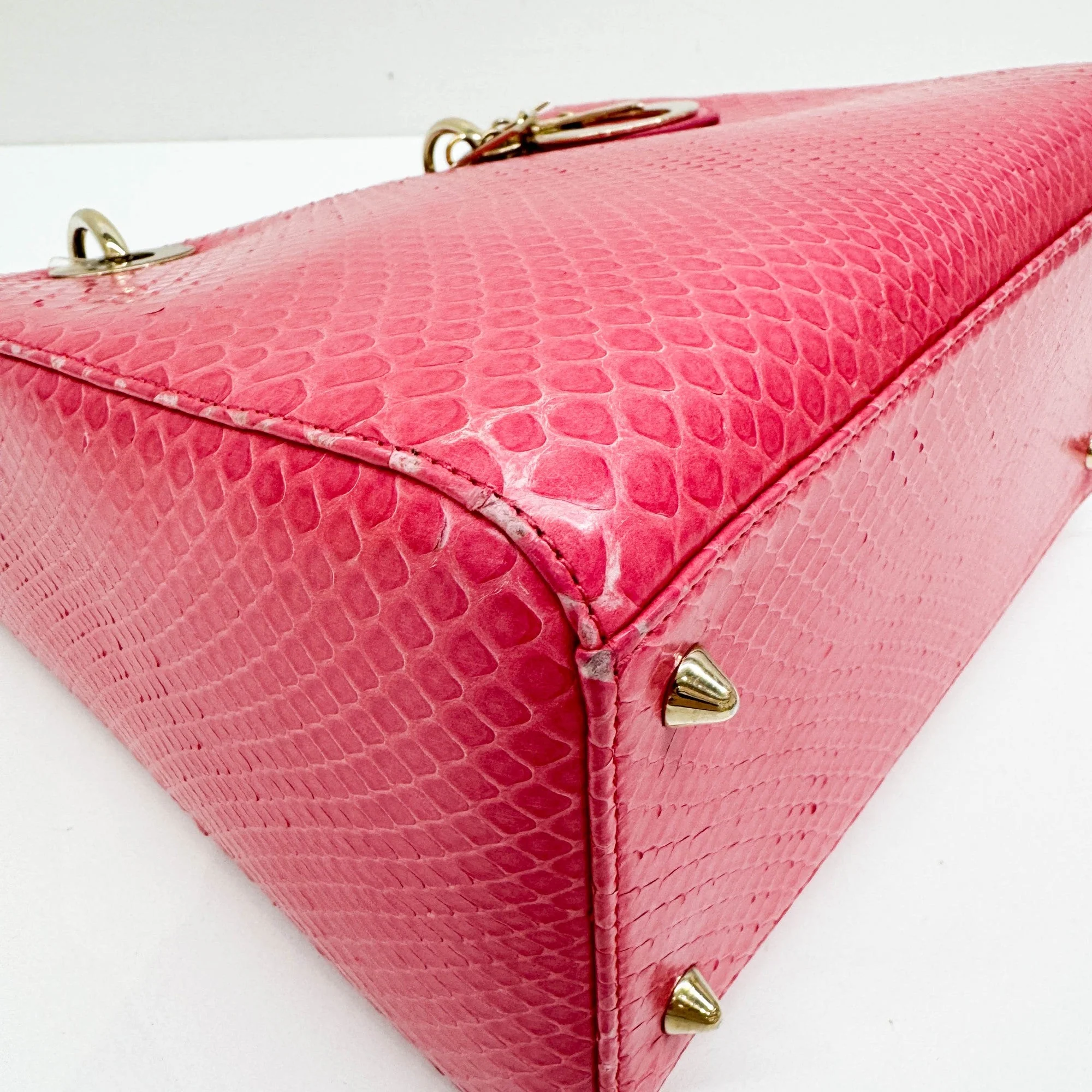 Lady Dior Pink Python Embossed Leather Two Way Bag - Image 11