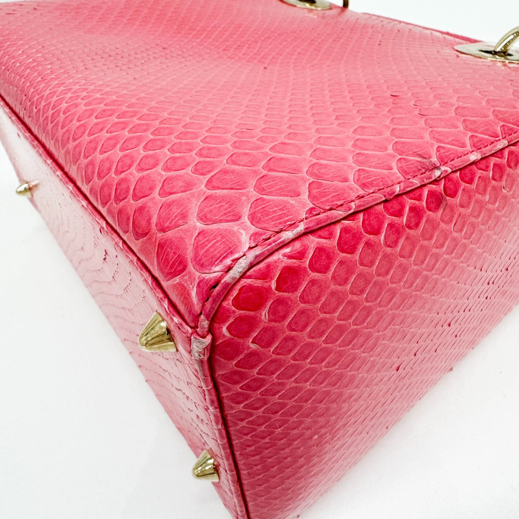 Lady Dior Pink Python Embossed Leather Two Way Bag - Image 12