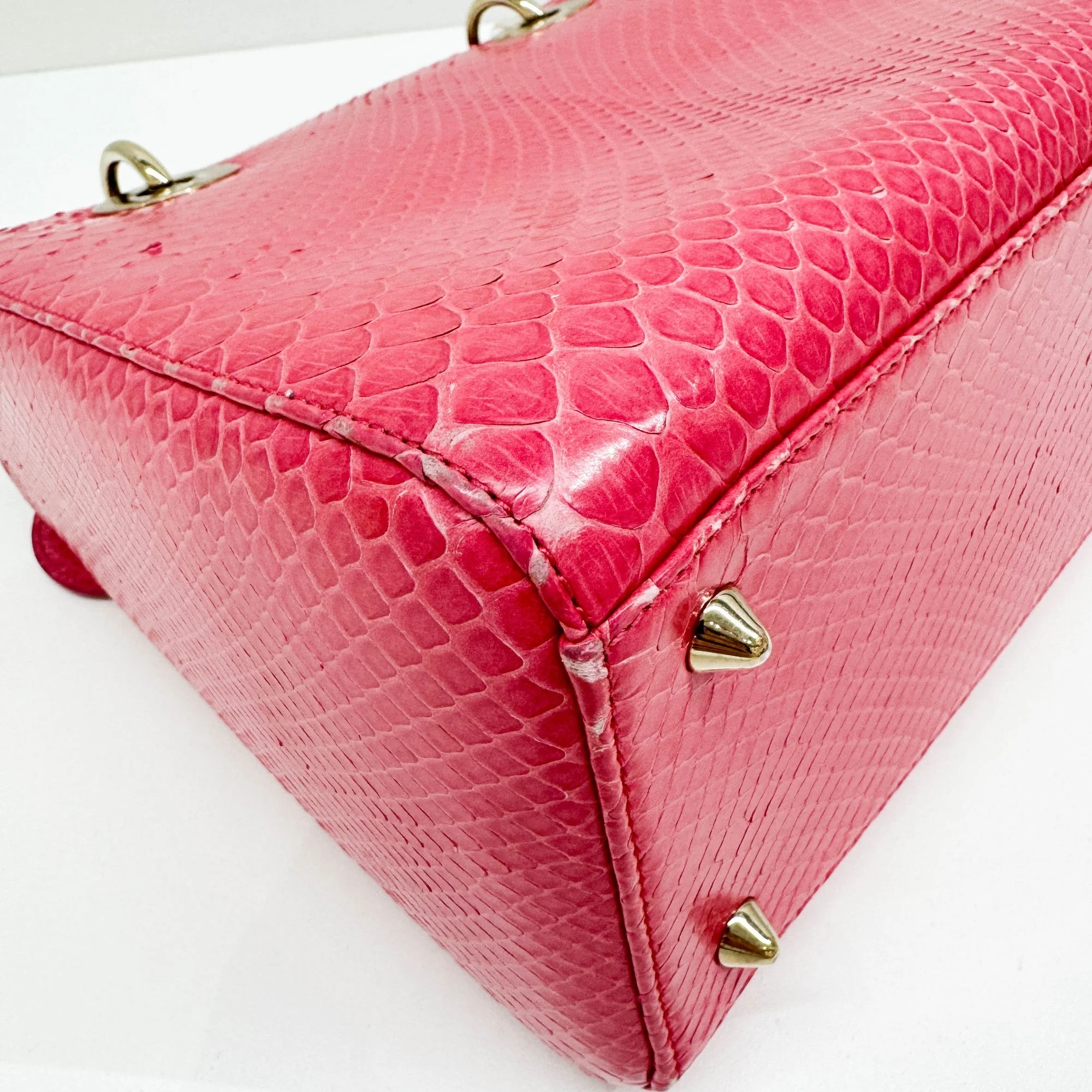 Lady Dior Pink Python Embossed Leather Two Way Bag - Image 13