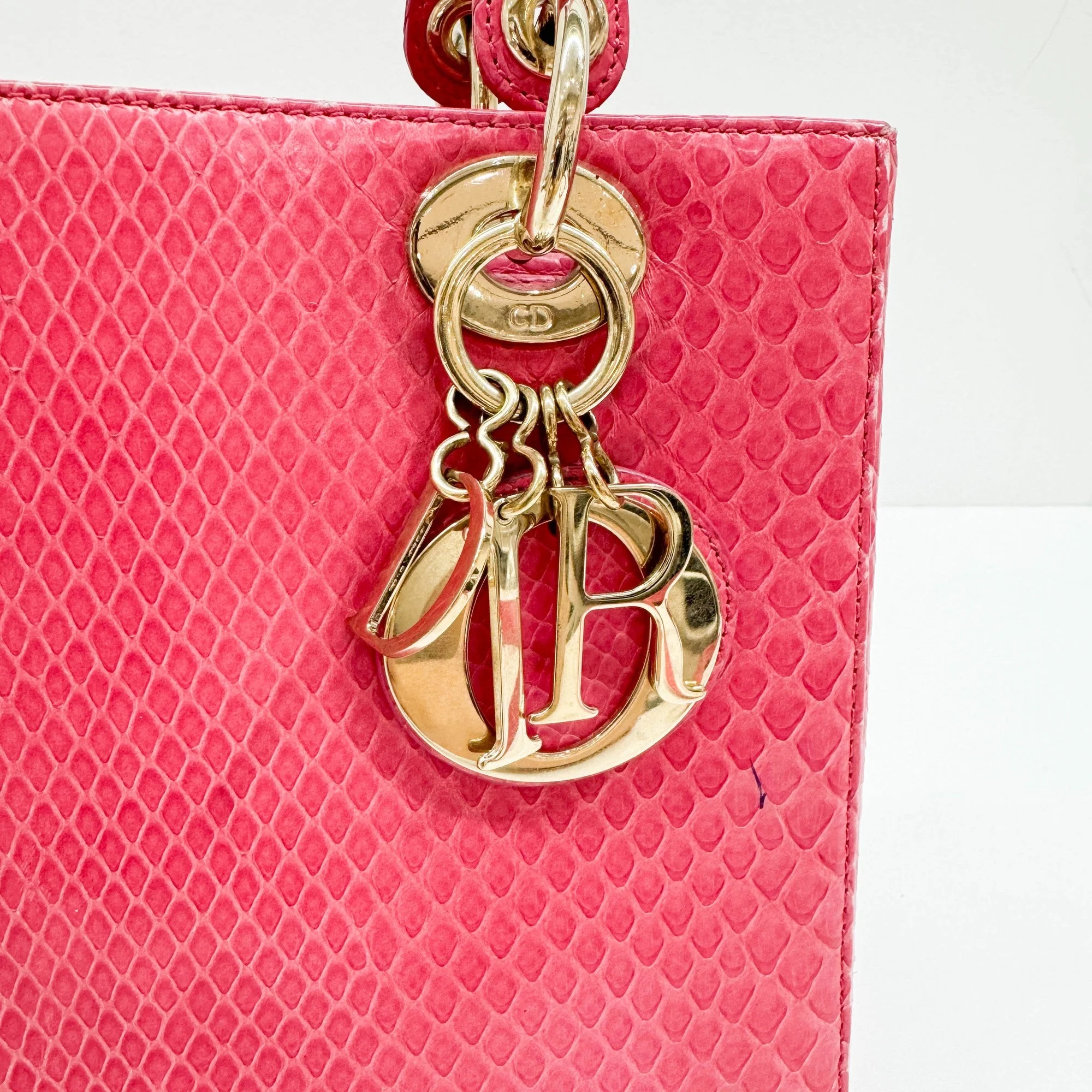 Lady Dior Pink Python Embossed Leather Two Way Bag - Image 14