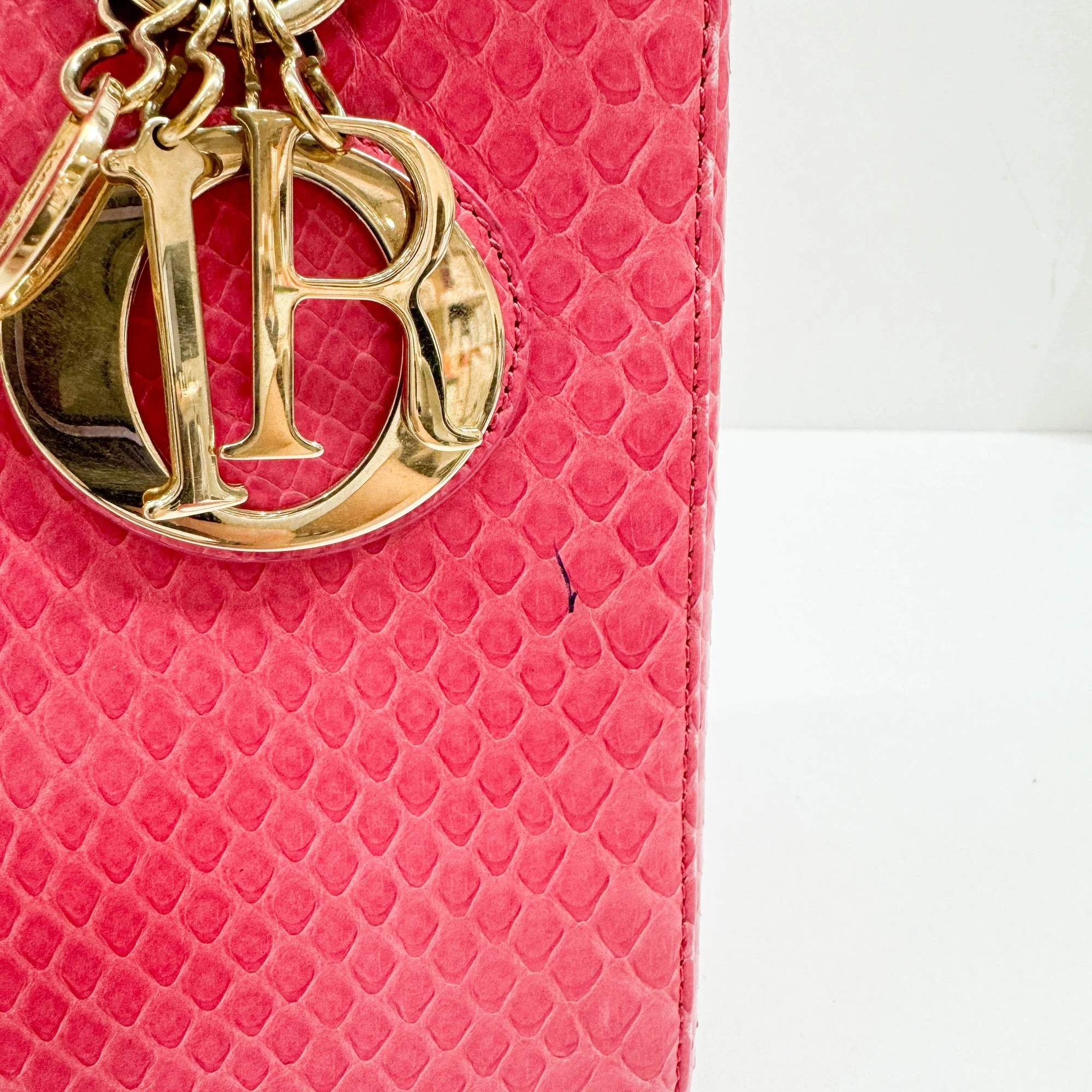 Lady Dior Pink Python Embossed Leather Two Way Bag - Image 15