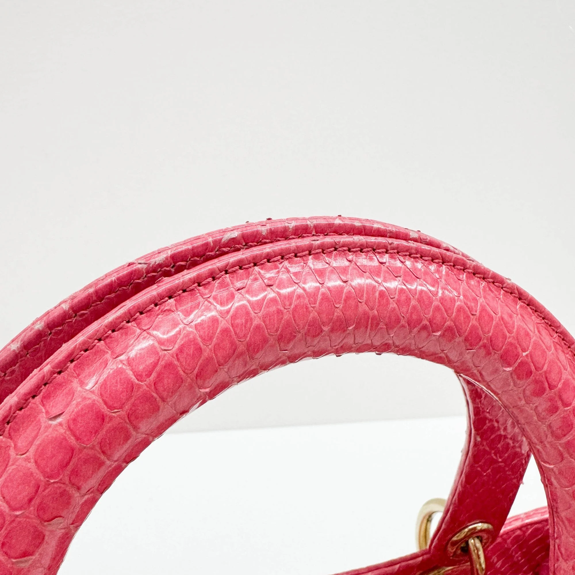 Lady Dior Pink Python Embossed Leather Two Way Bag - Image 16