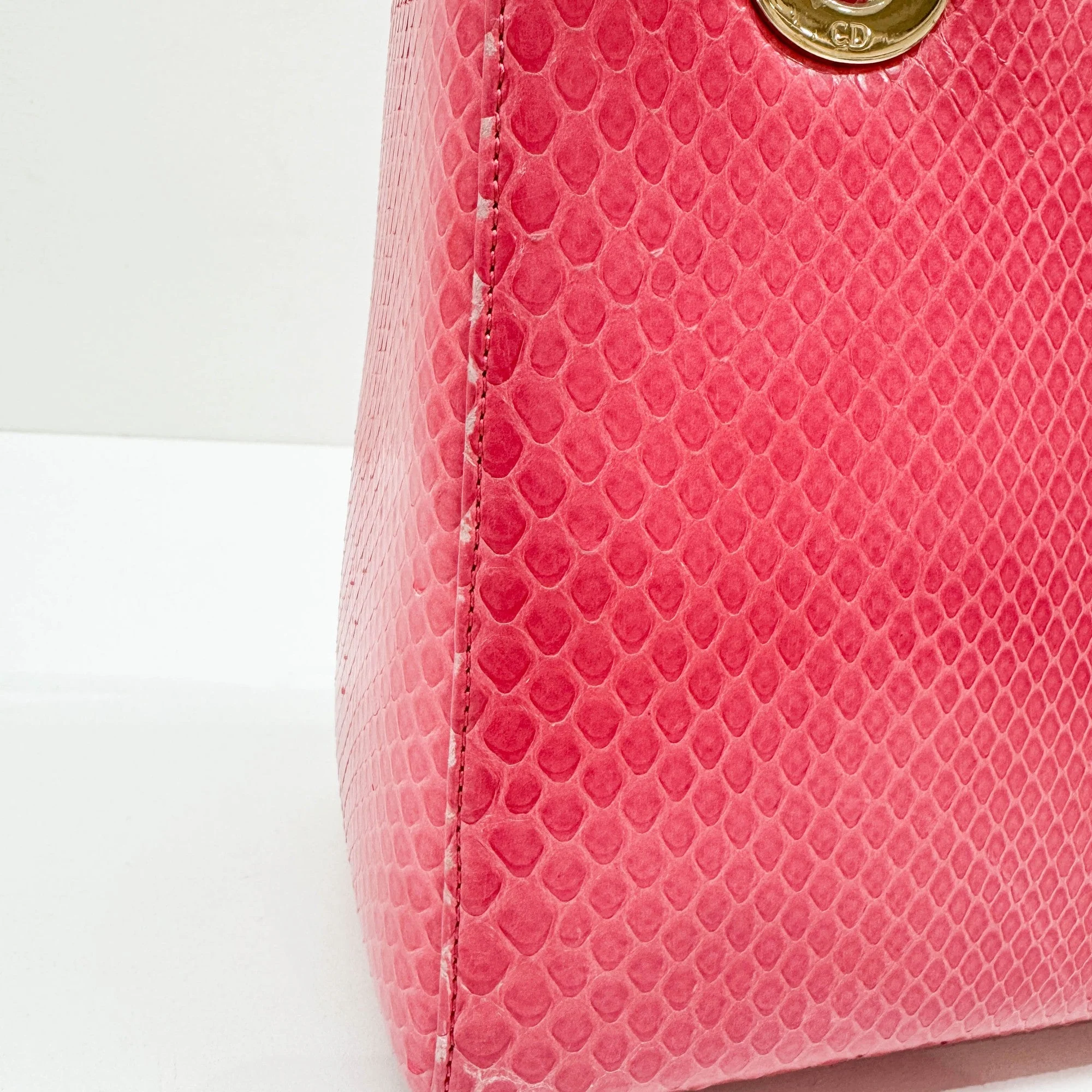 Lady Dior Pink Python Embossed Leather Two Way Bag - Image 17