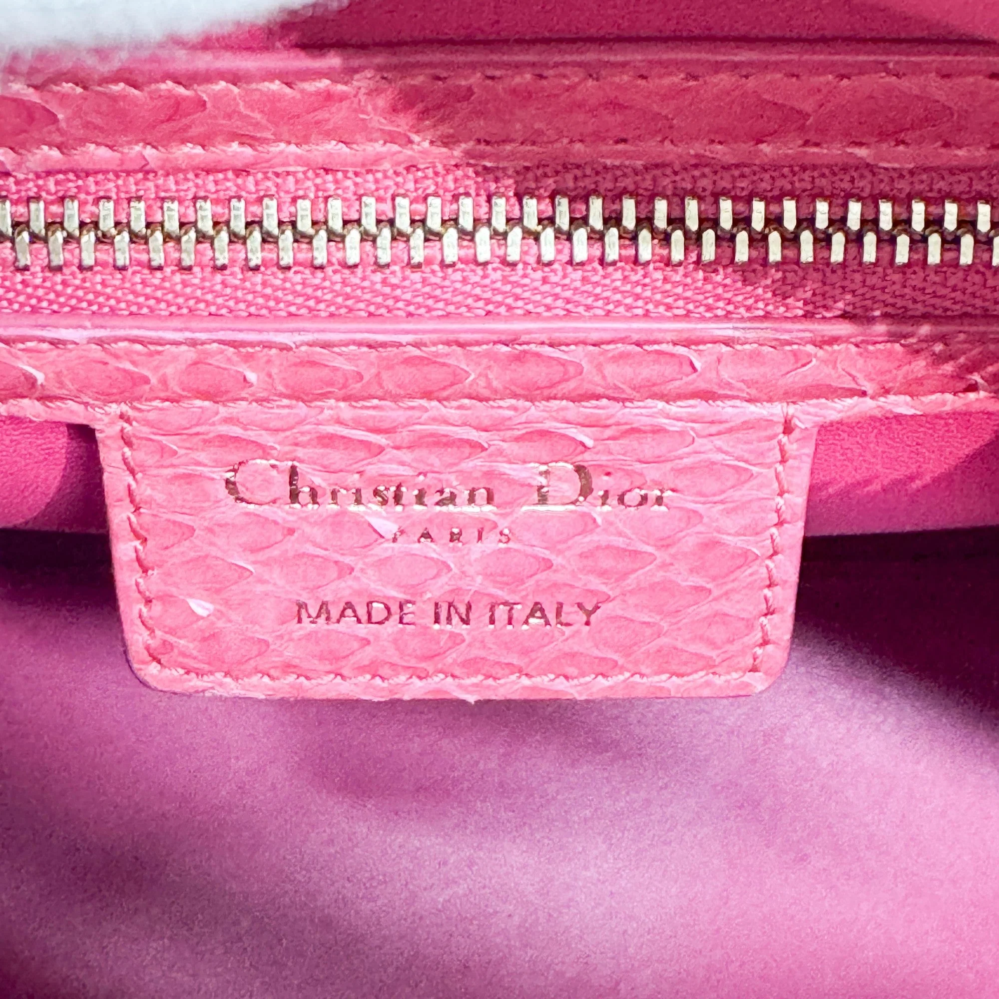 Lady Dior Pink Python Embossed Leather Two Way Bag - Image 22