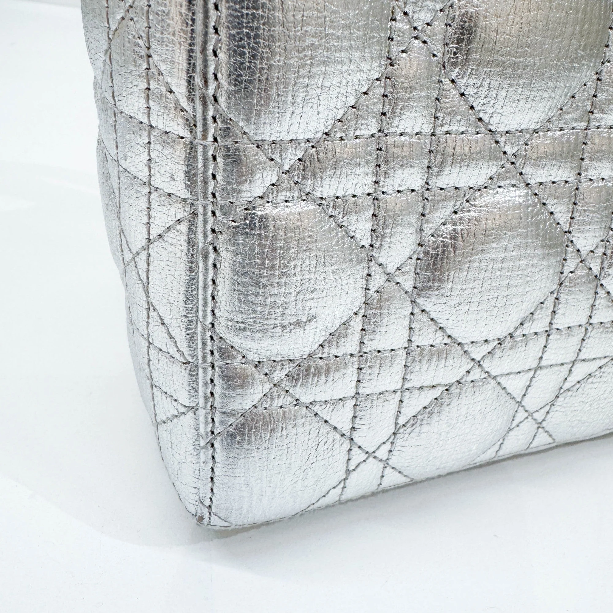 Lady Dior Silver Metallic Leather Two Way Bag - Image 18