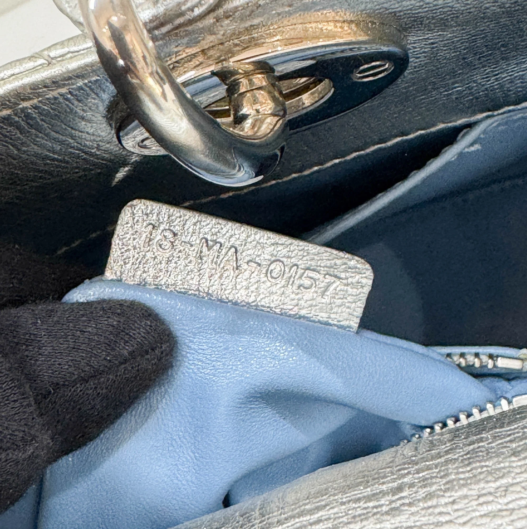 Lady Dior Silver Metallic Leather Two Way Bag - Image 22