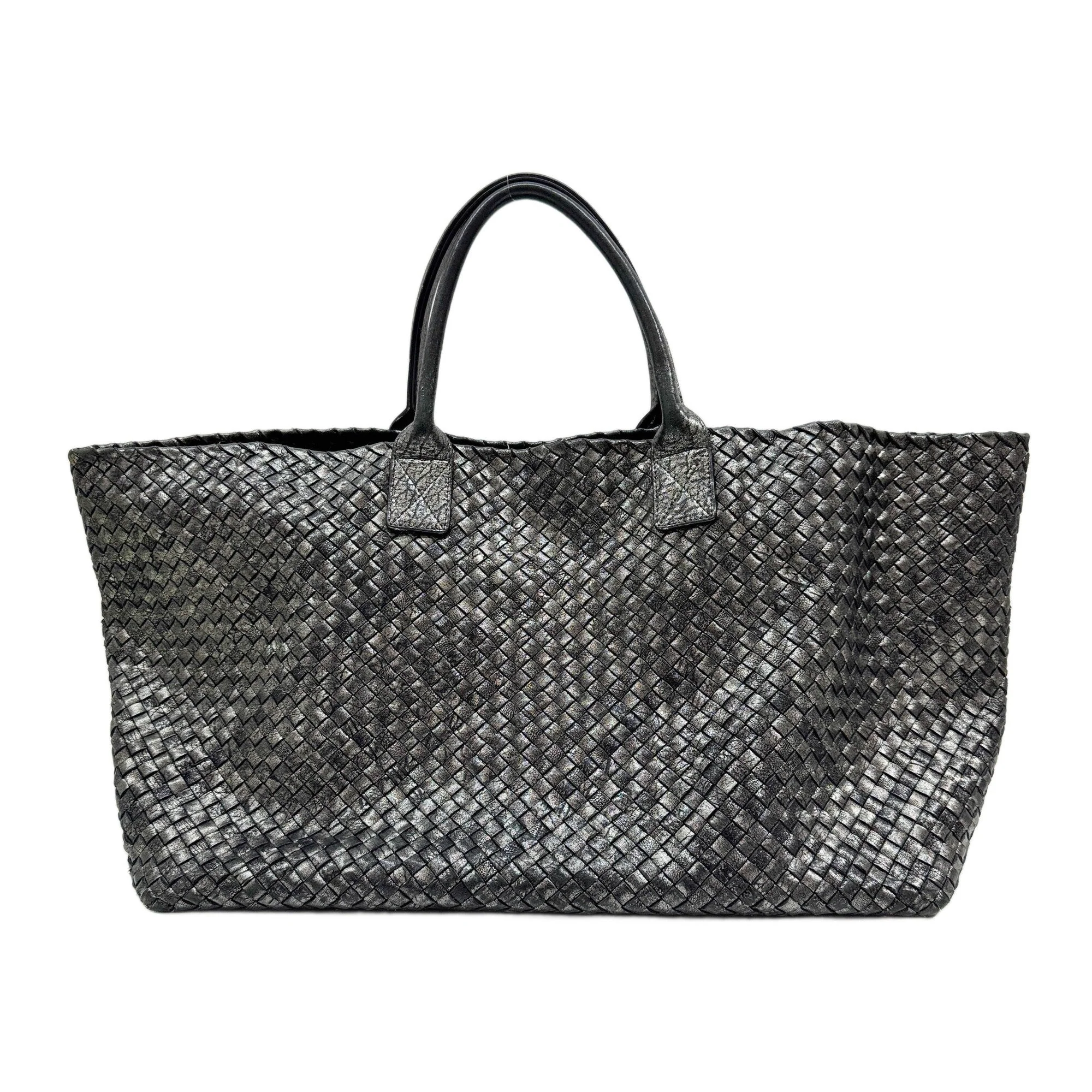 Large Cabat Intrecciato Metallic Grey Tote Bag