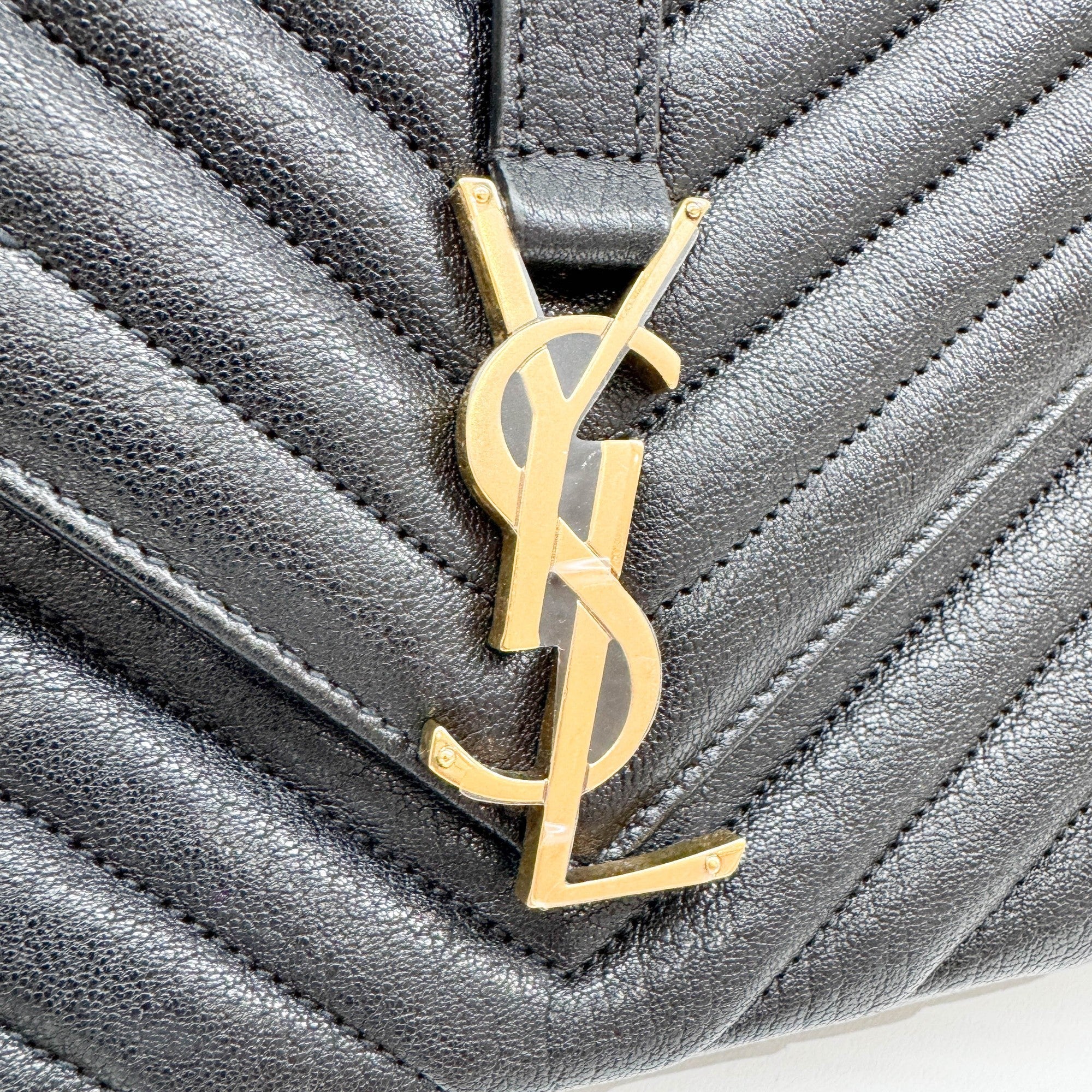 Large College Black Chevron Quilted Leather Two Way Bag - Image 13