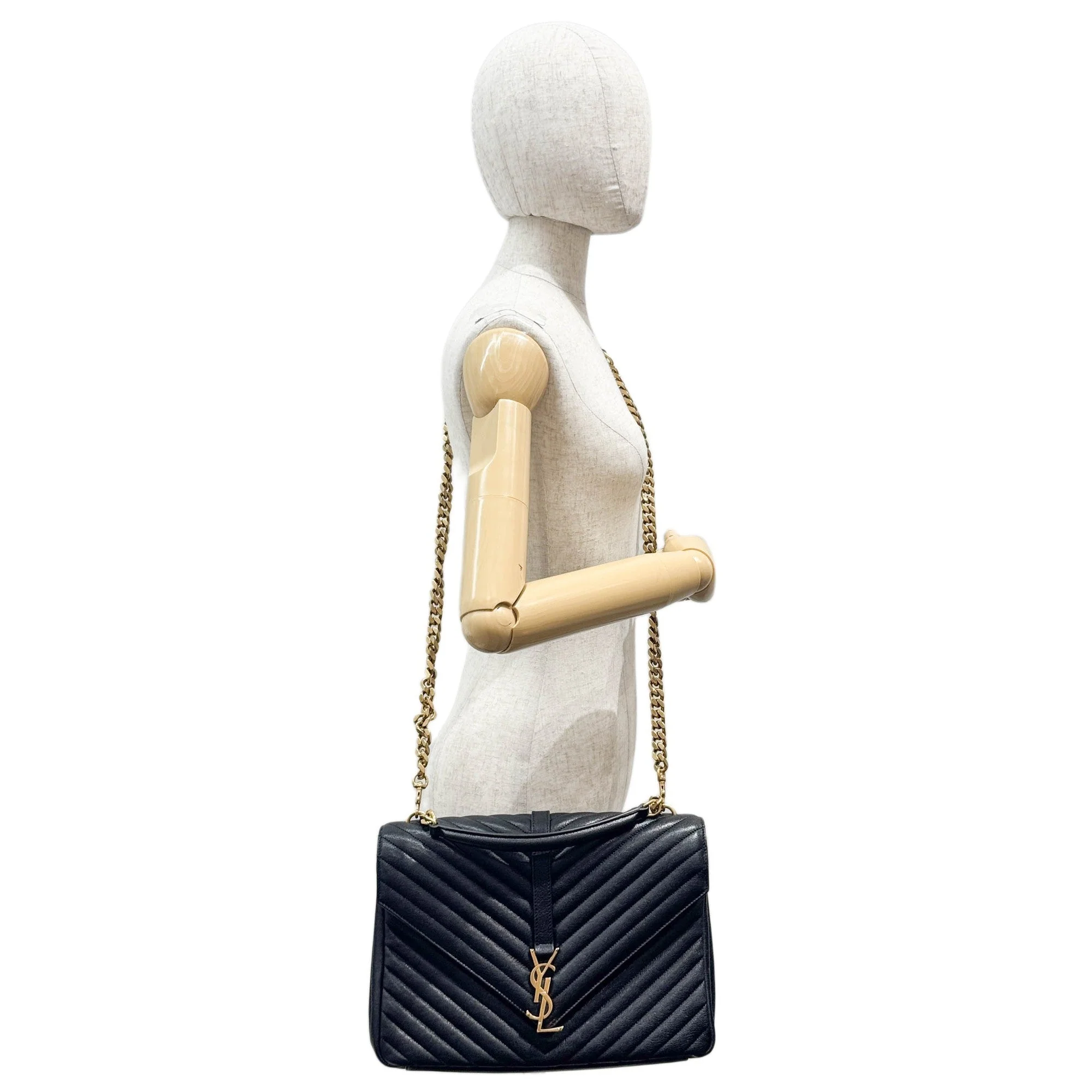 Large College Black Chevron Quilted Leather Two Way Bag - Image 3