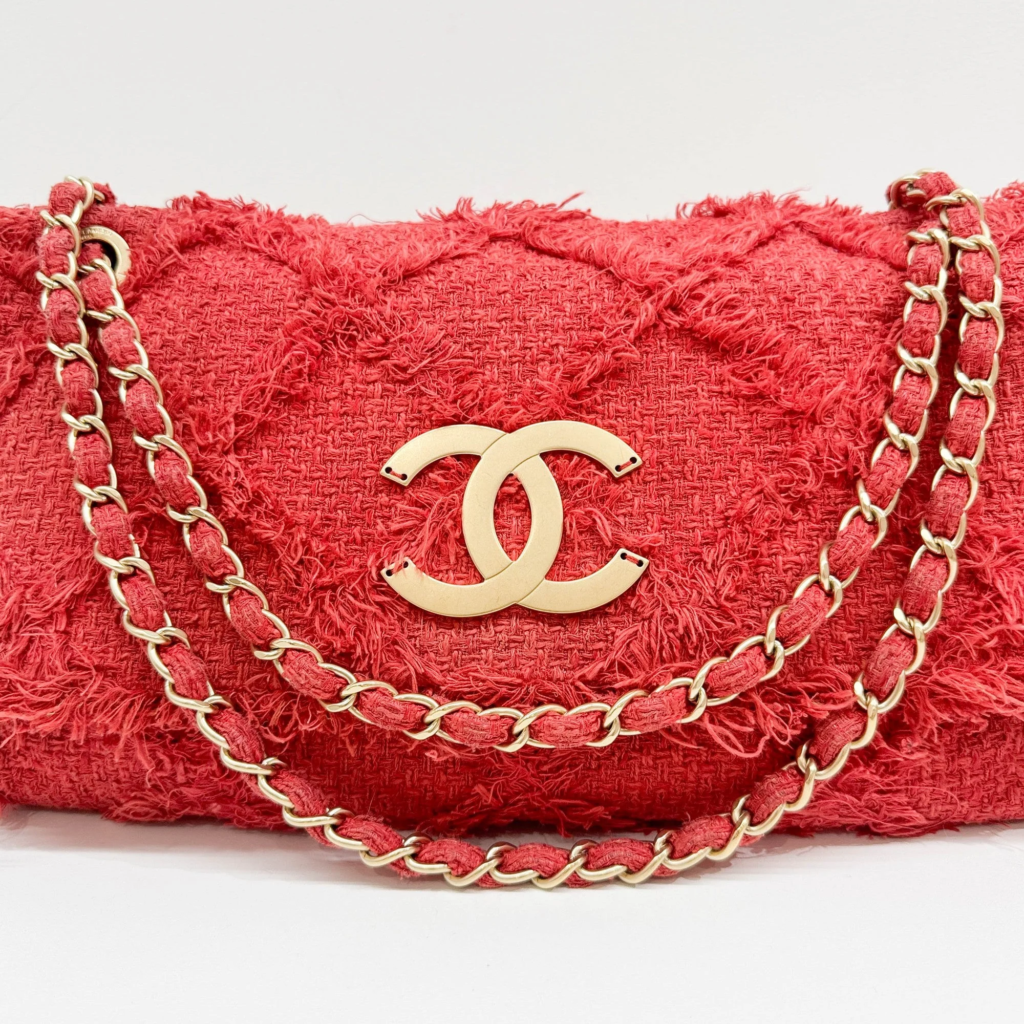 Large Nature Flap 2009 Red Tweed Shoulder Bag - Image 13