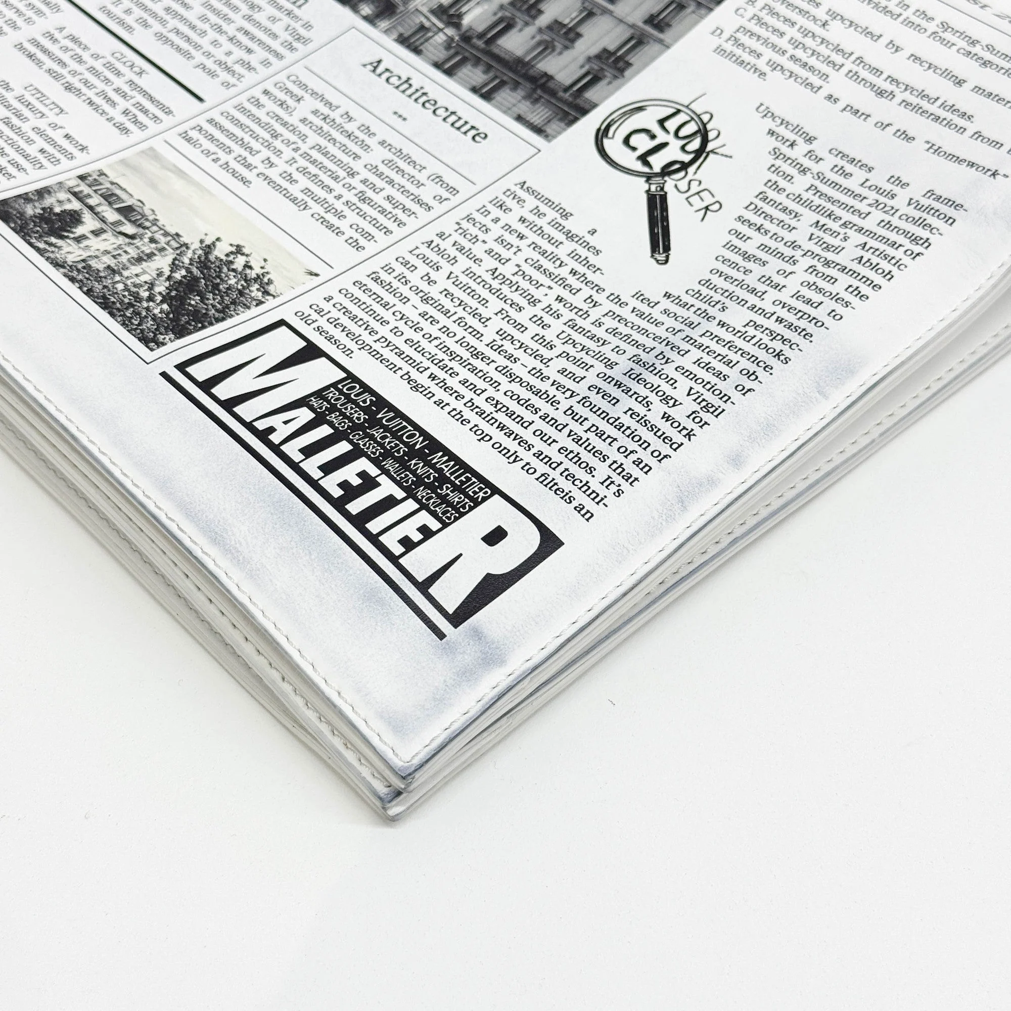 Large Newspaper Print Calfskin Pouch - Image 9