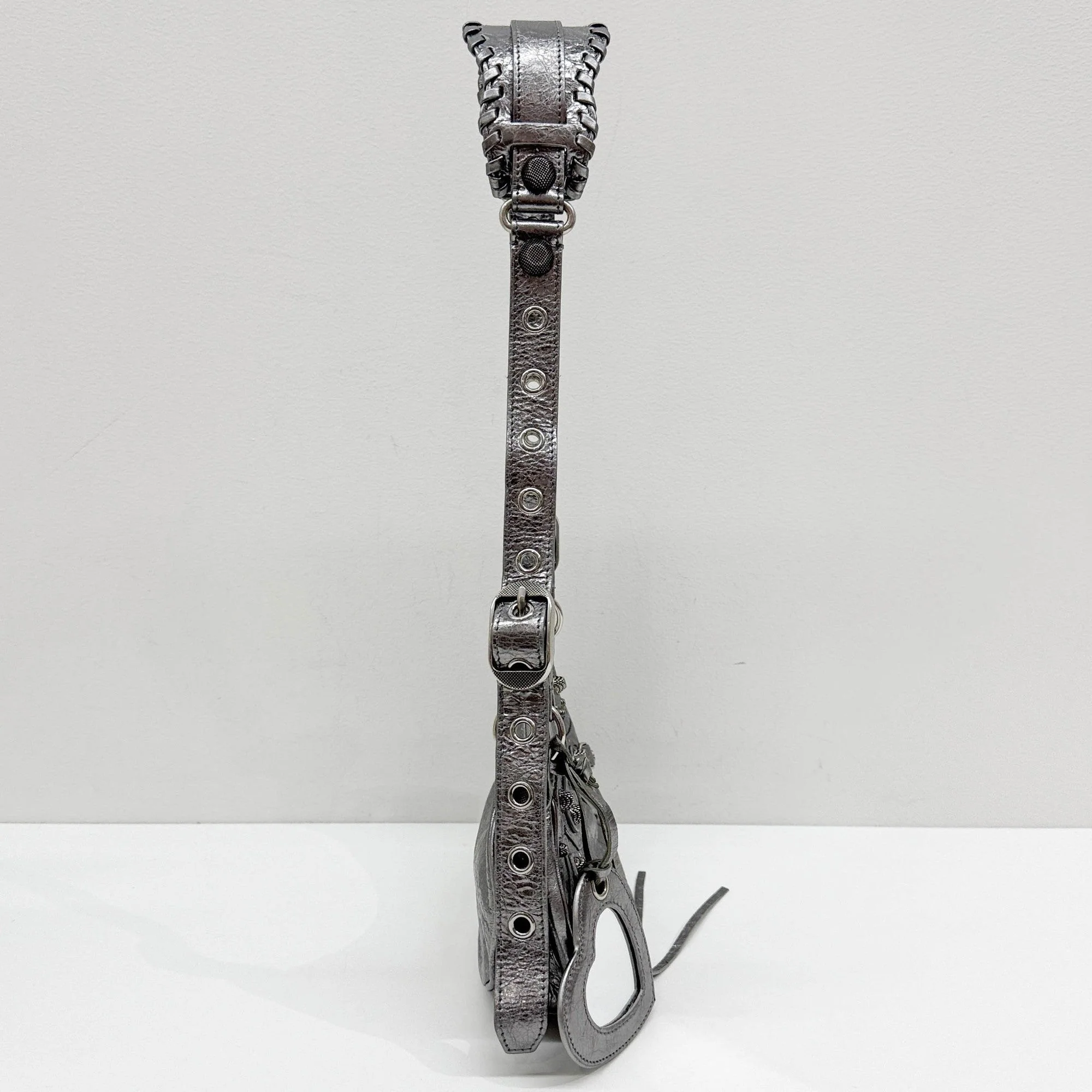 Le Cagole Silver Leather Shoulder Bag - Image 5