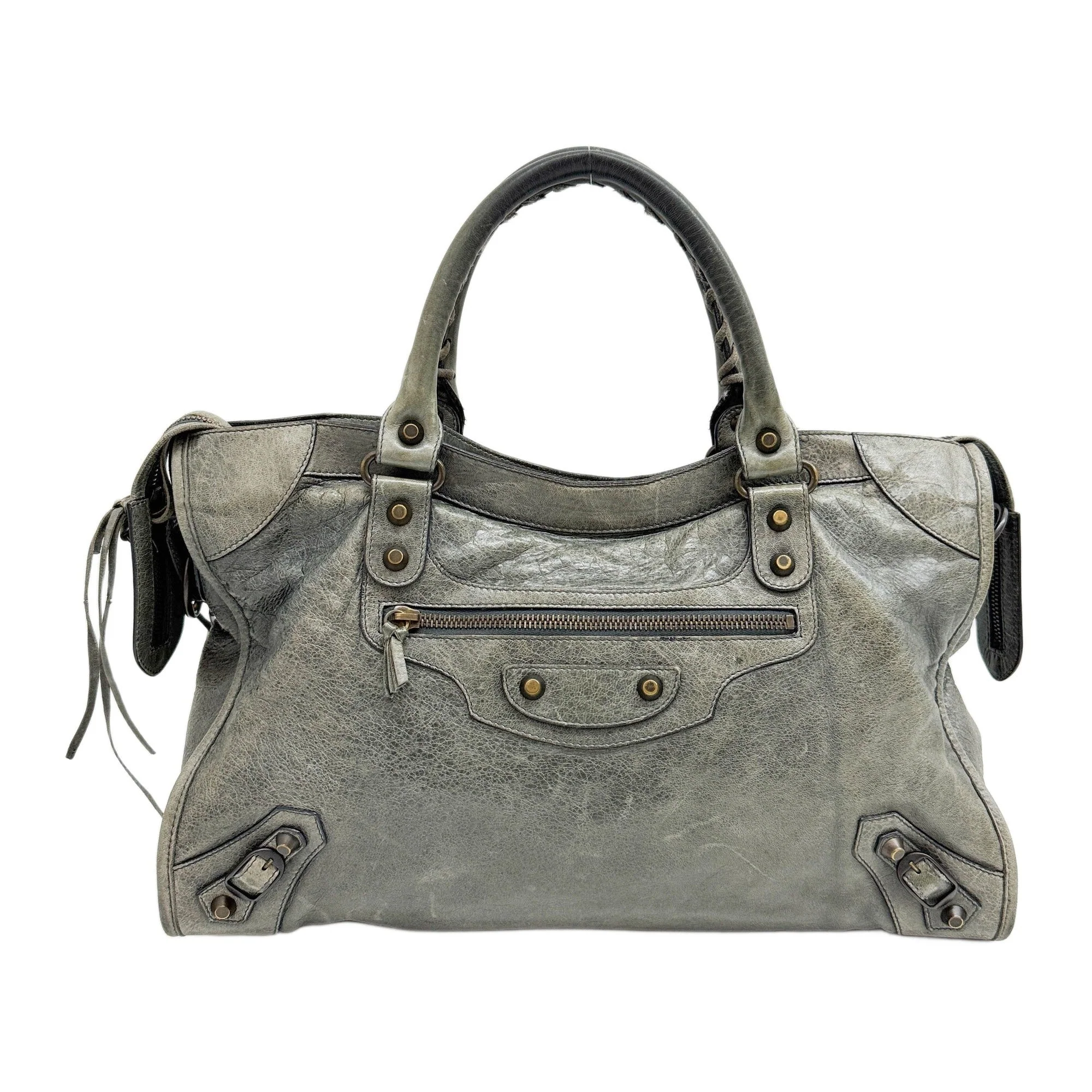Le City Green Leather Handle Bag