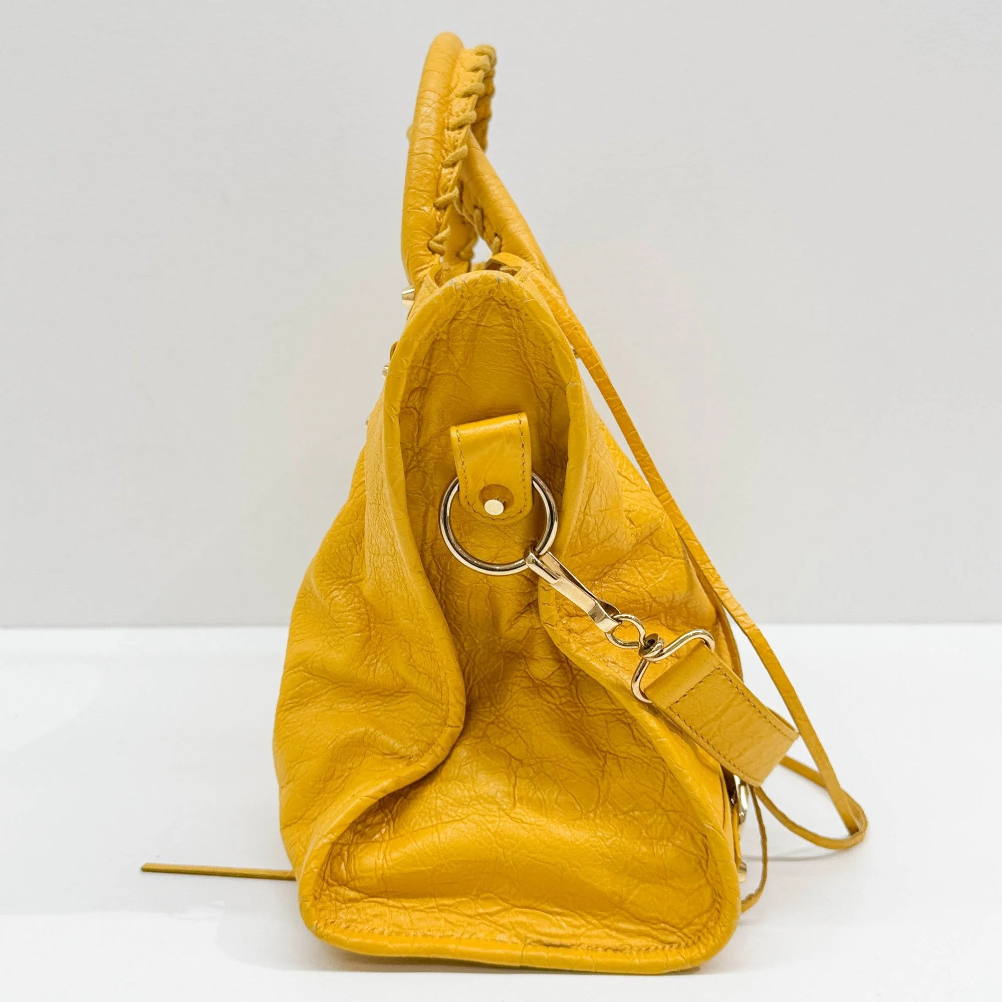 Le City Mustard Yellow Calfskin Leather Handle Bag - Image 5