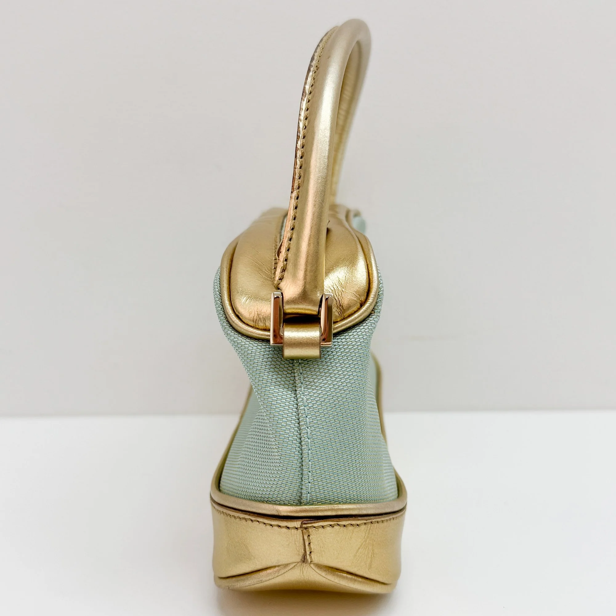 Light Green and Gold Canvas Pochette Pouch - Image 4
