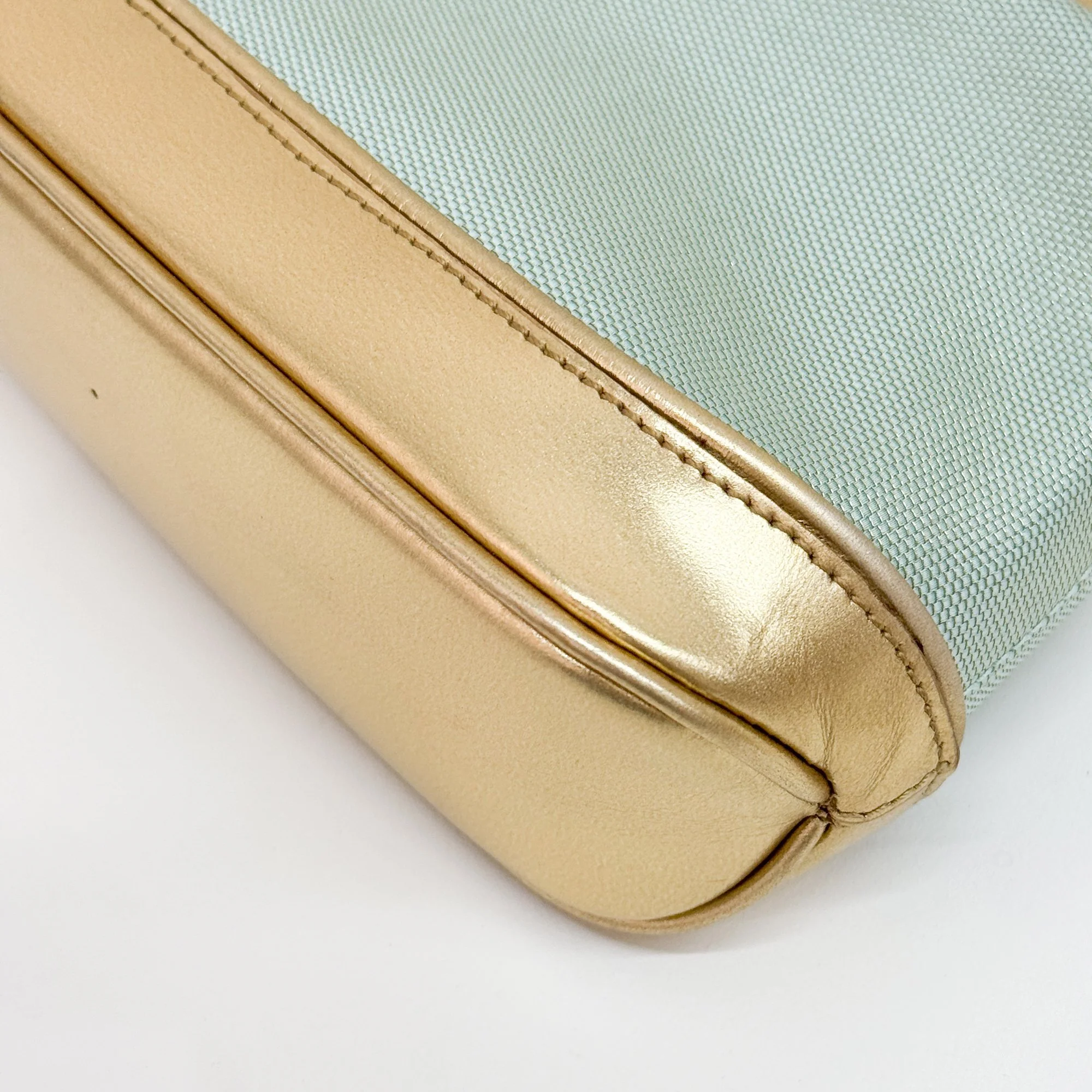 Light Green and Gold Canvas Pochette Pouch - Image 9