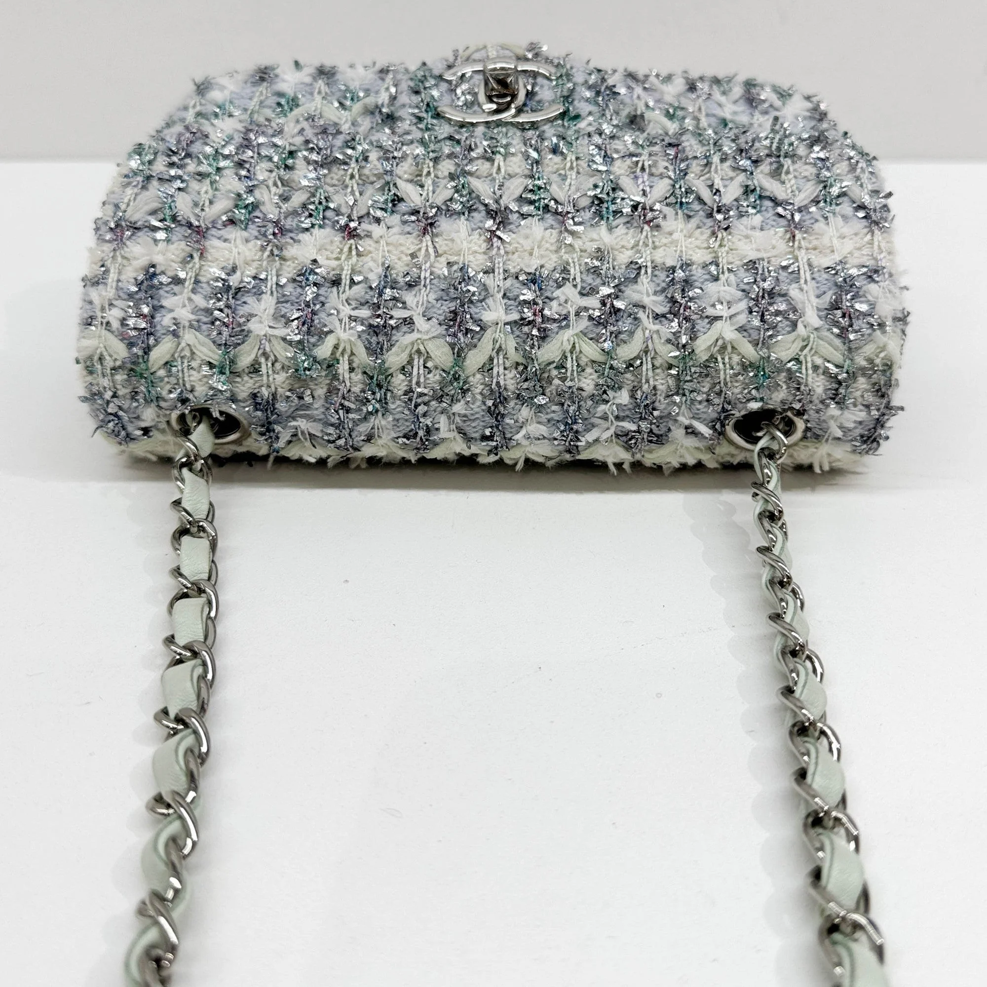 Classic Flap 2018 Sequin Details Lilac & Silver Tweed Shoulder Bag - Image 7