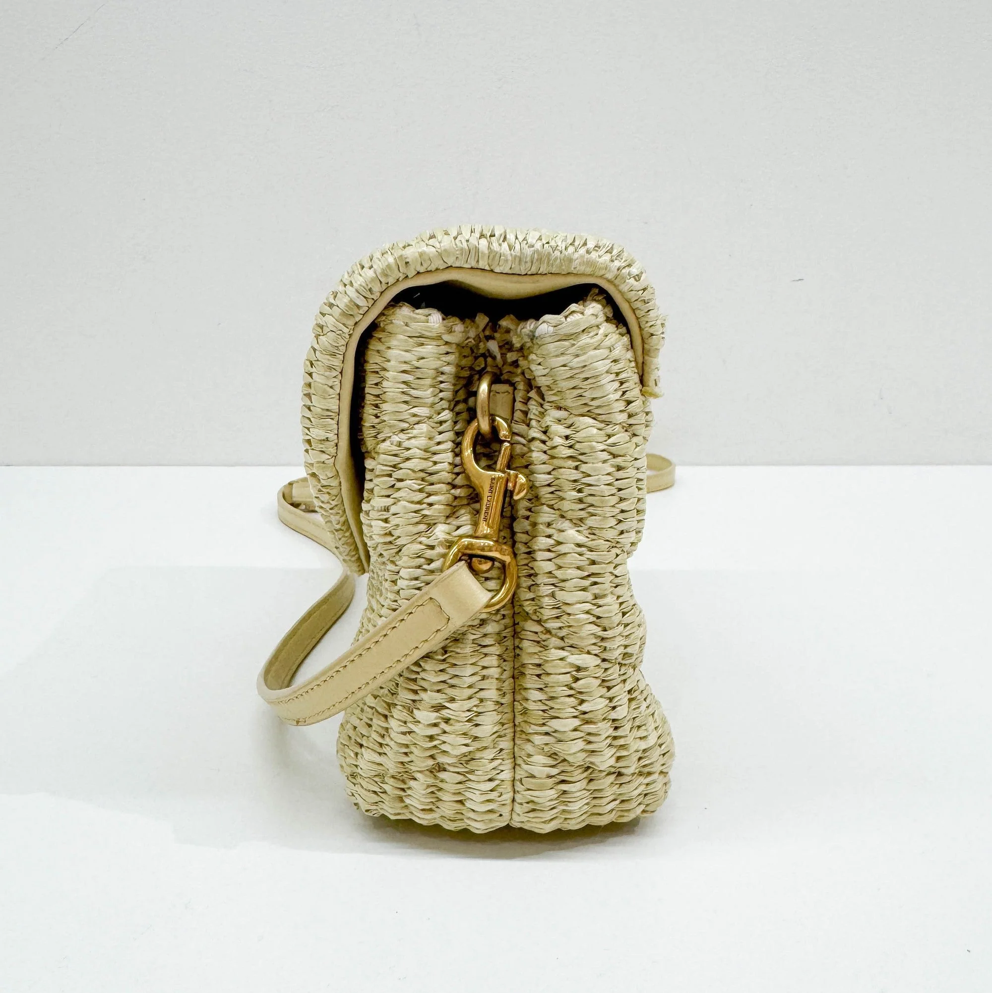 Loulou Beige Quilted Chevron Raffia Shoulder Bag - Image 6