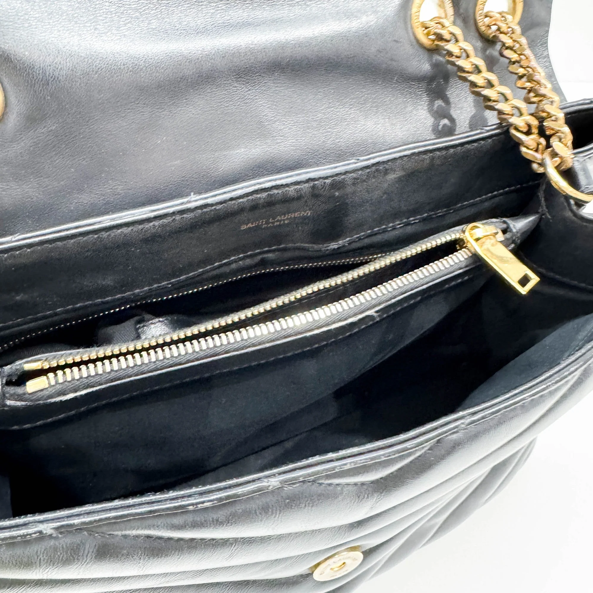 Loulou Black Leather with Gold Chain Shoulder Bag - Image 12
