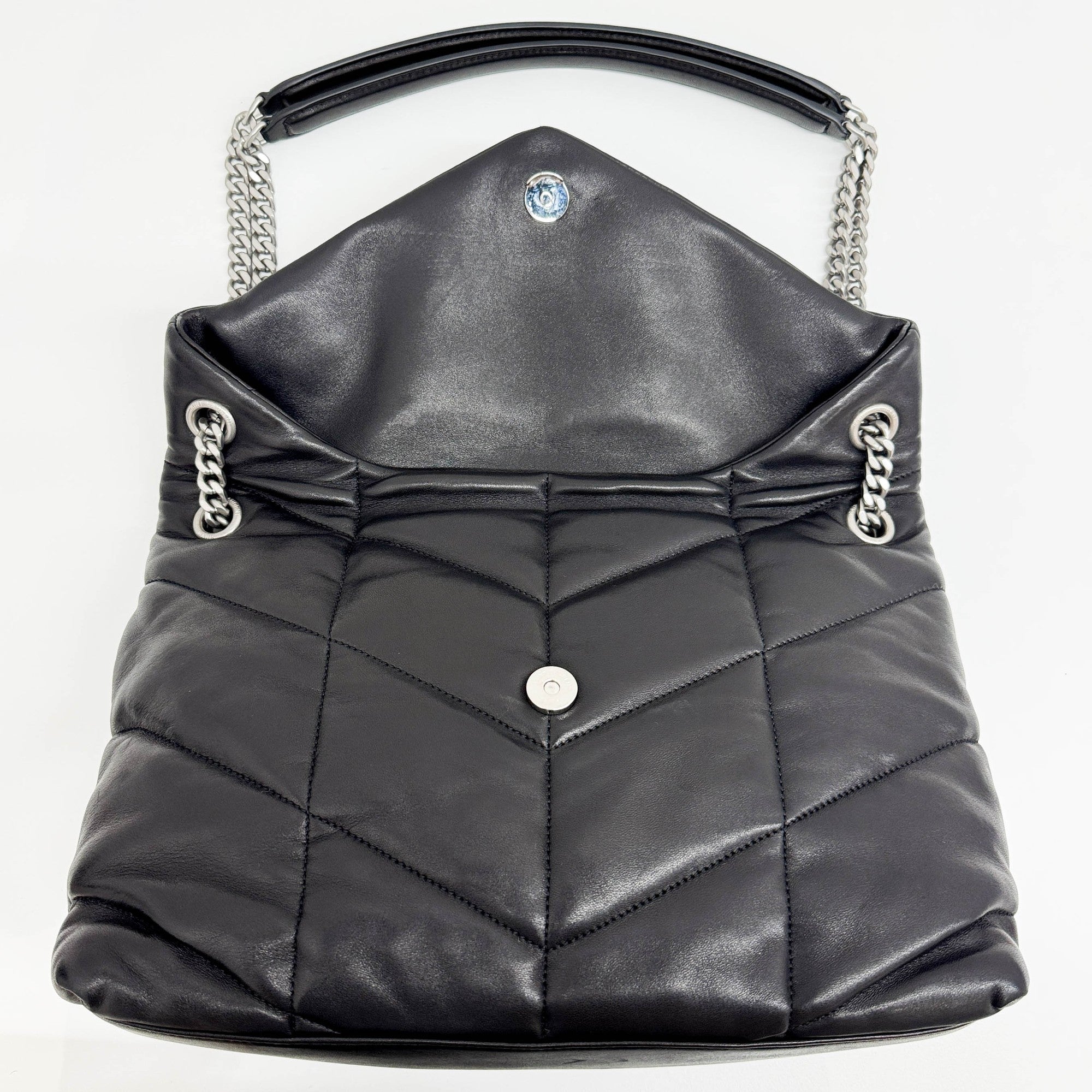Loulou Calf-skin Black Leather with Silver Chain Shoulder Bag - Image 12