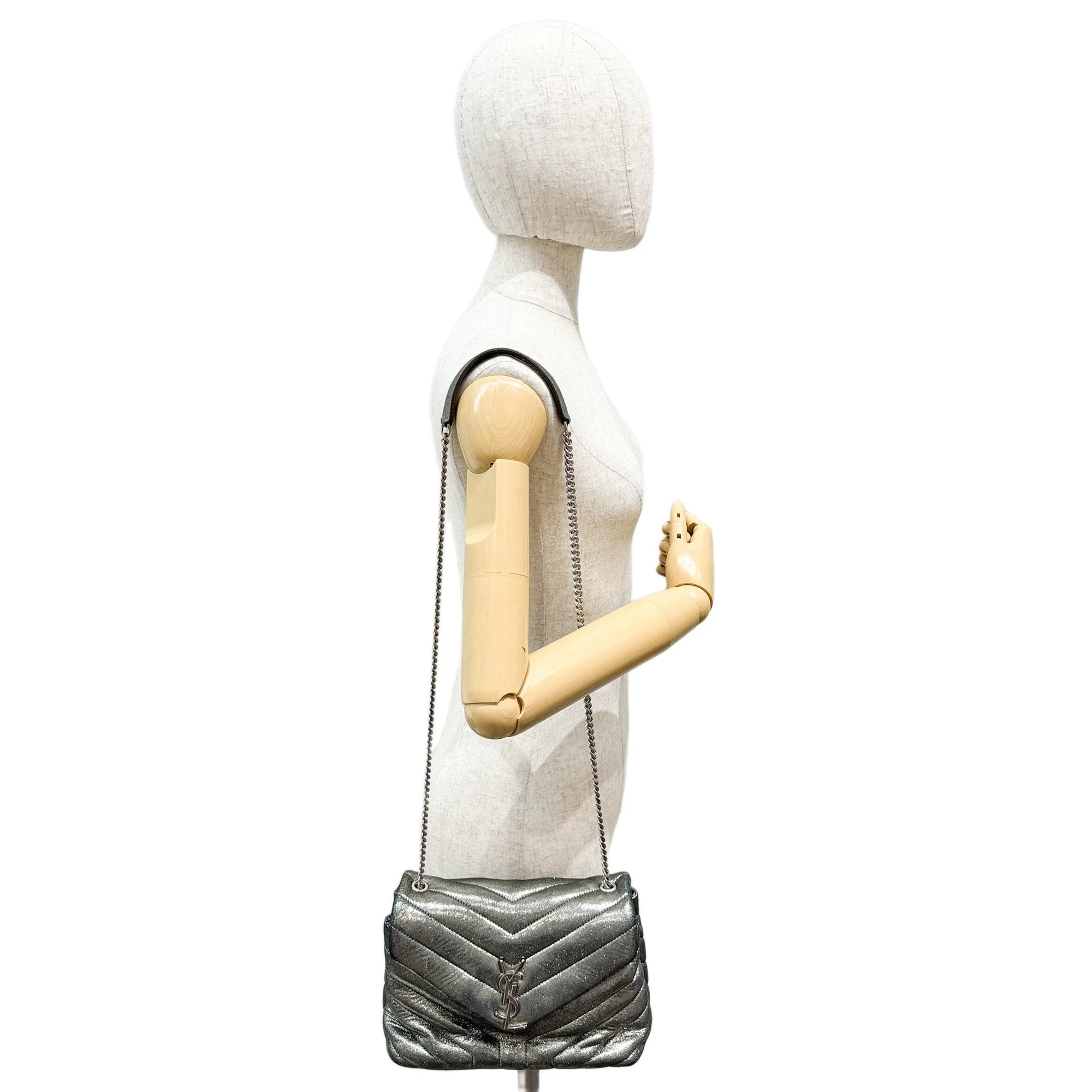Loulou Metallic Grey Leather Shoulder Bag - Image 3