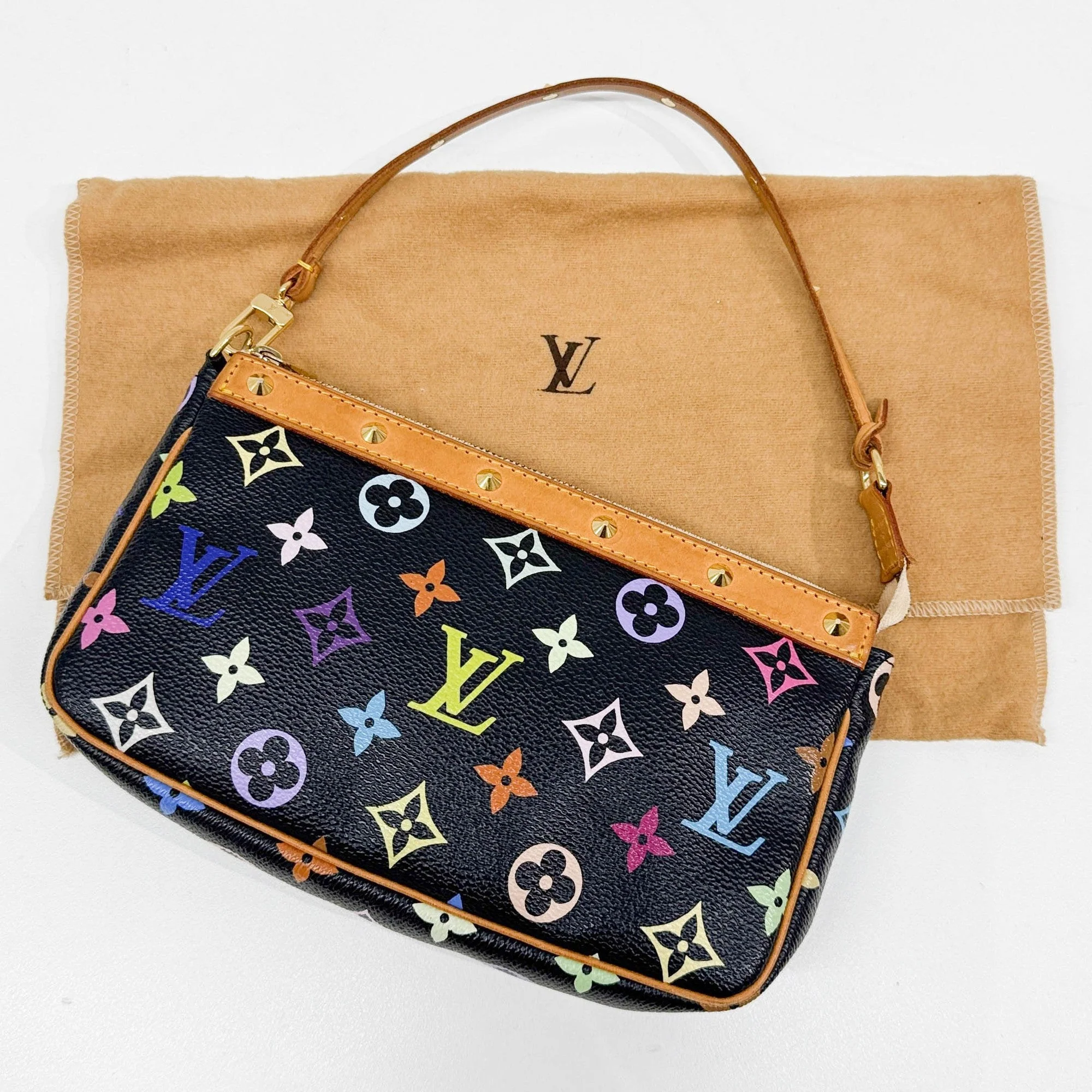 LV x Takashi Murakami Brown Canvas Pochette Accessoire Bag - Image 4
