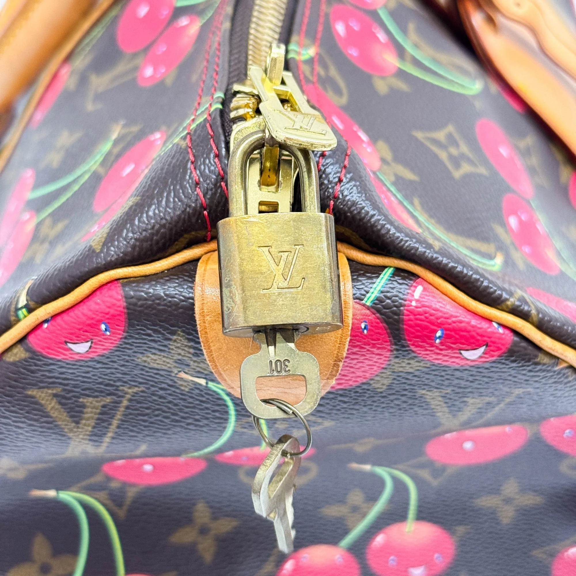 LV x TM Keepall 45 Holdall Brown Monogram and Cherry Print Handle Bag - Image 14