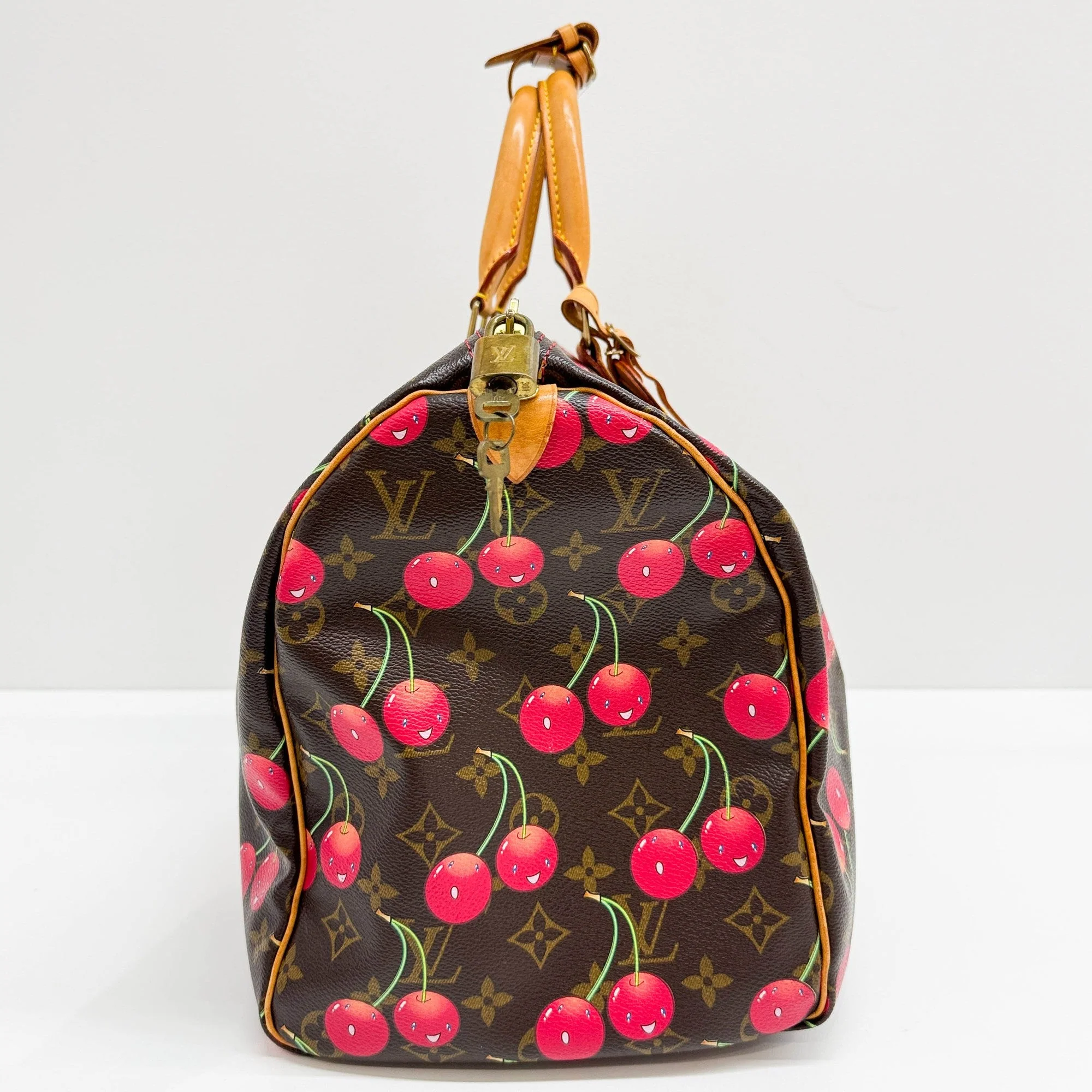 LV x TM Keepall 45 Holdall Brown Monogram and Cherry Print Handle Bag - Image 4