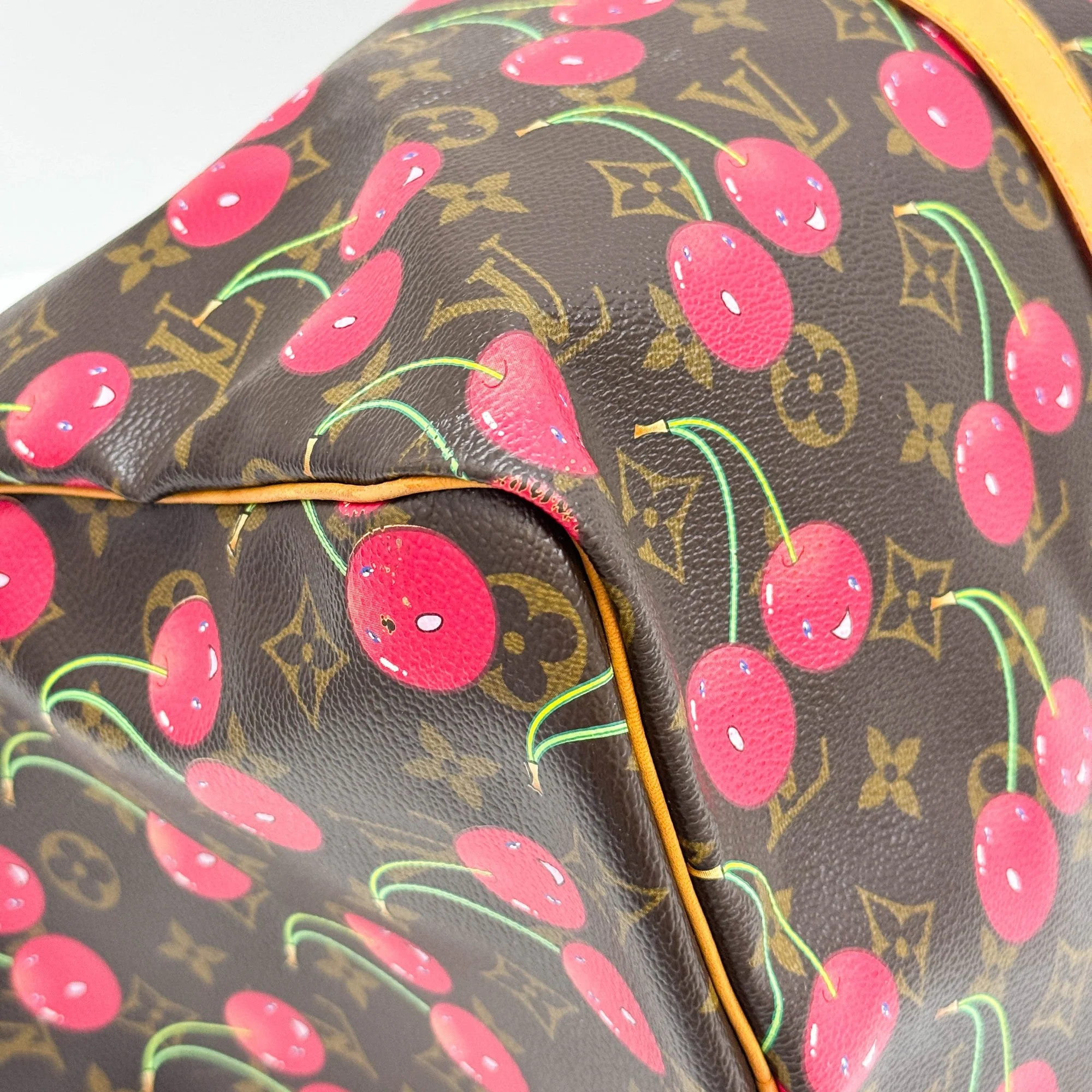 LV x TM Keepall 45 Holdall Brown Monogram and Cherry Print Handle Bag - Image 8