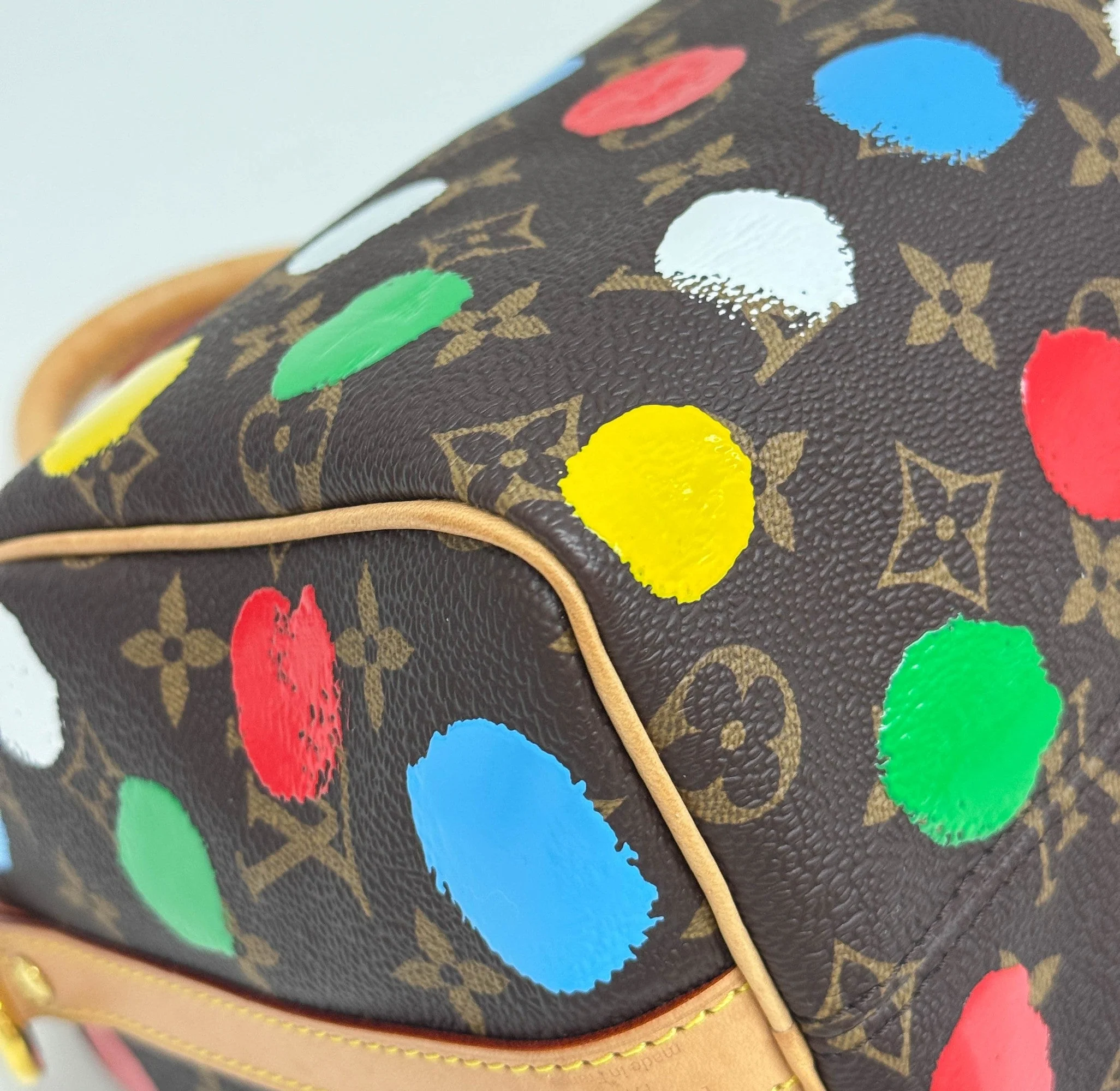 LV x Yayoi Kusama Painted Dots Speedy 25 Brown Monogram Canvas Two Way Bag - Image 11