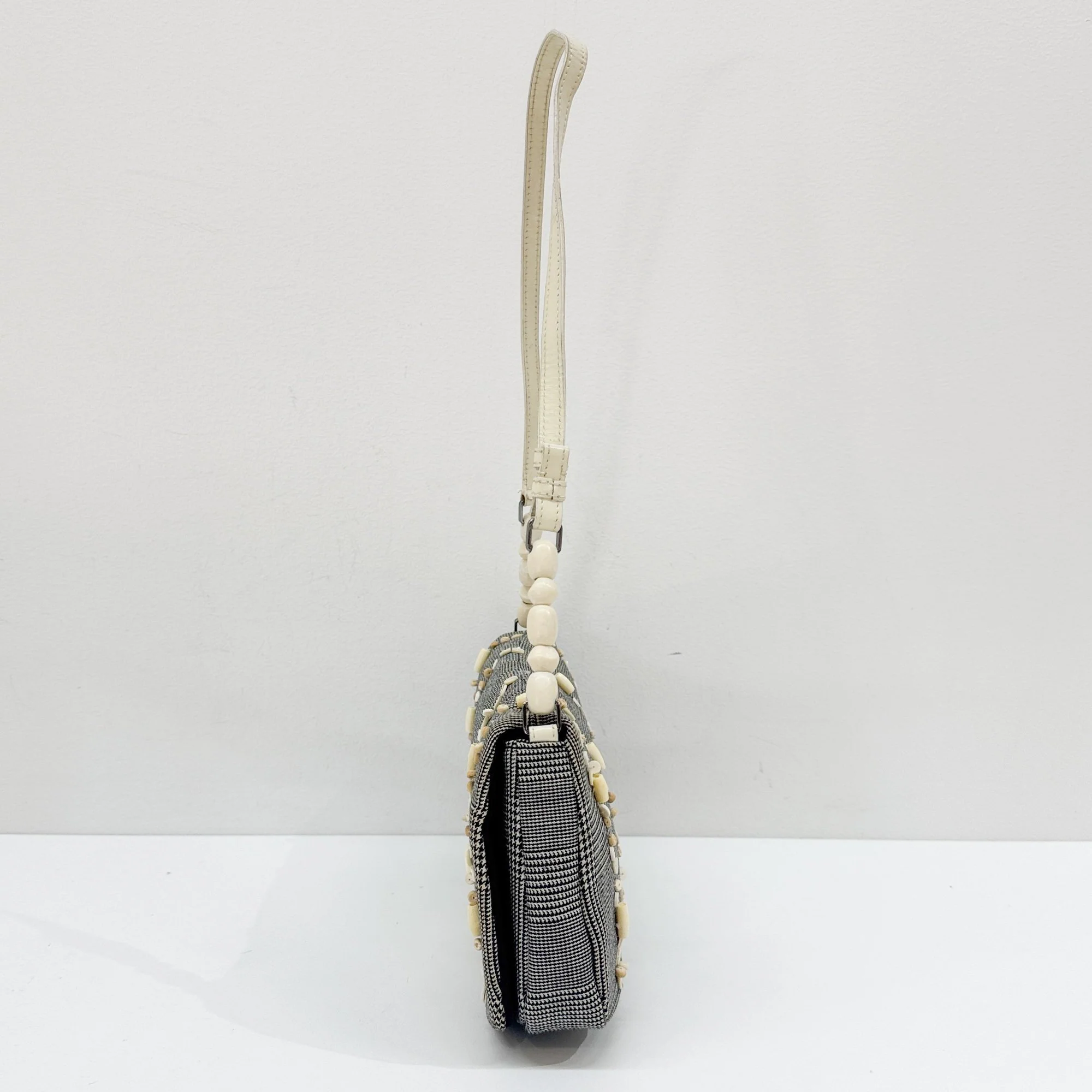 Malice Pearl Black Glen Check Canvas Shoulder Bag - Image 5