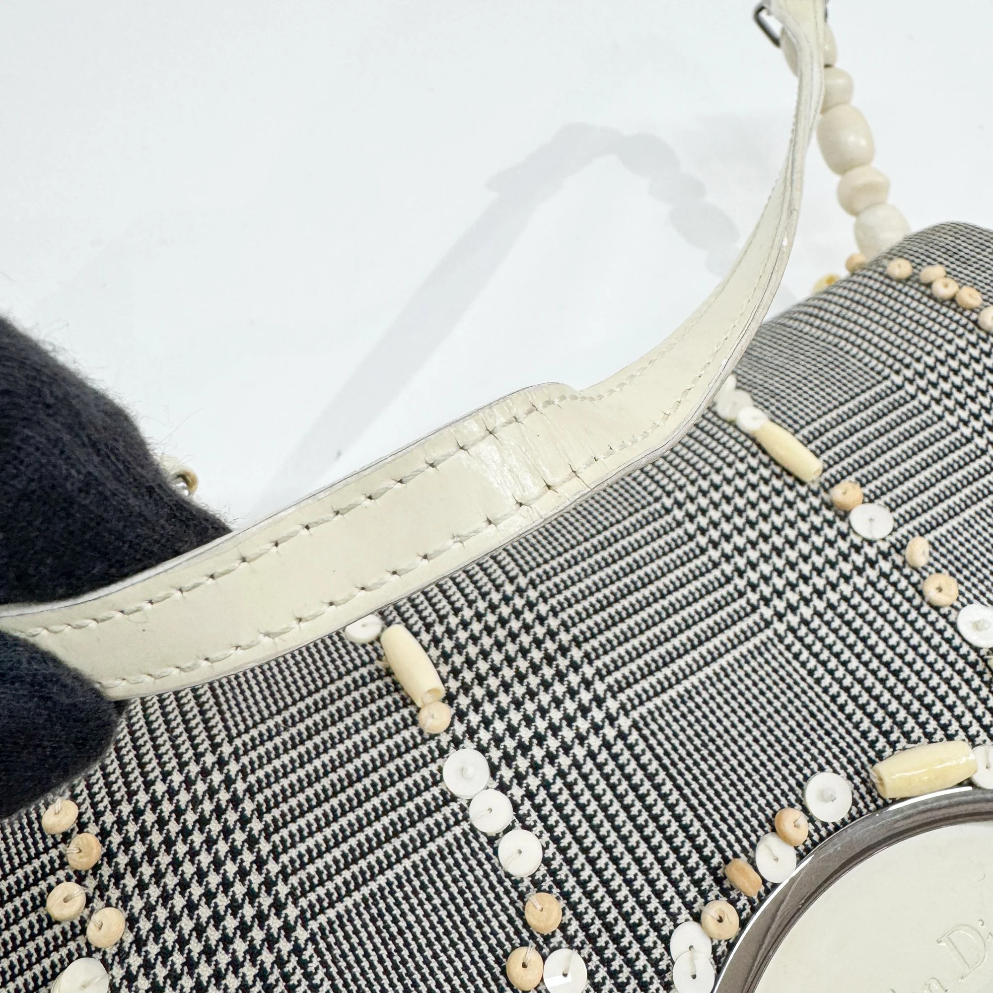 Malice Pearl Black Glen Check Canvas Shoulder Bag - Image 9