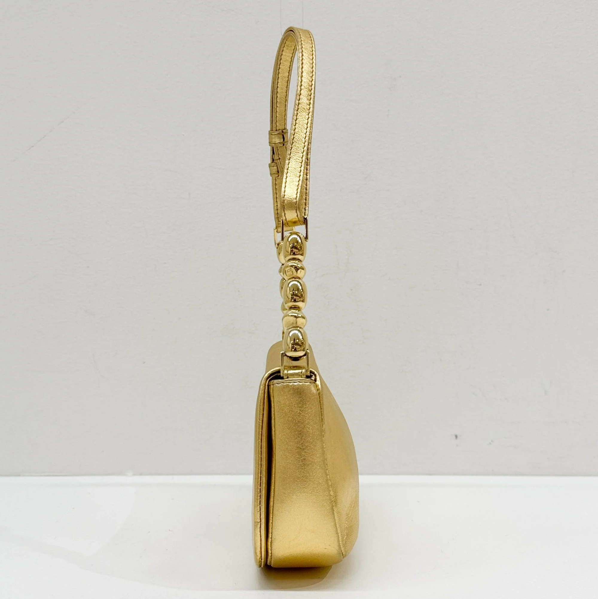 Malice Pearl Gold Ostrich Leather Shoulder Bag - Image 6