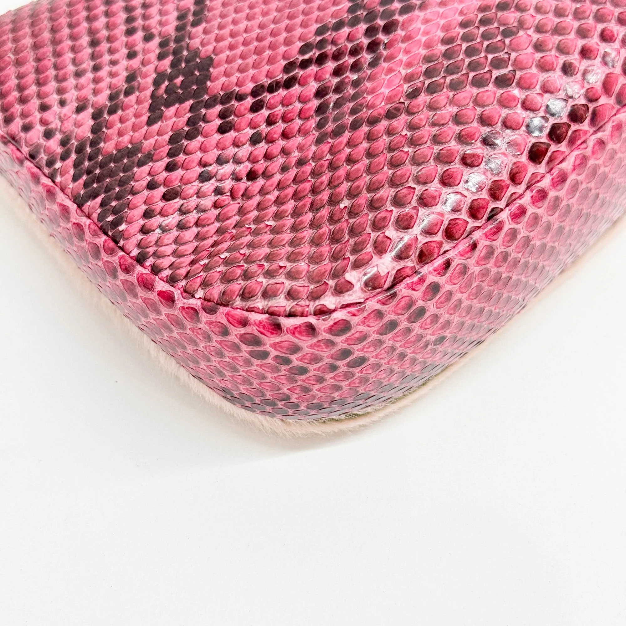 Malice Pearl Pink Pony Hair & Python Embossed Leather Shoulder Bag - Image 10