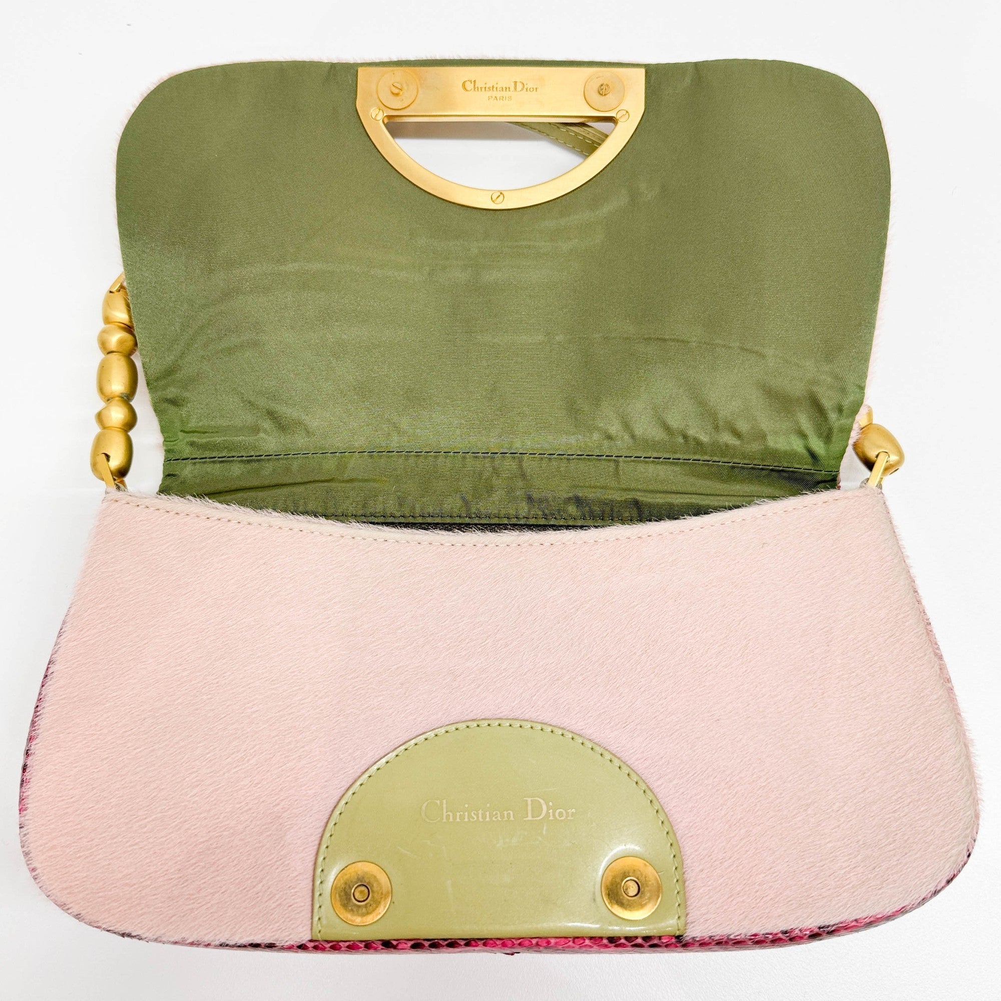 Malice Pearl Pink Pony Hair & Python Embossed Leather Shoulder Bag - Image 13