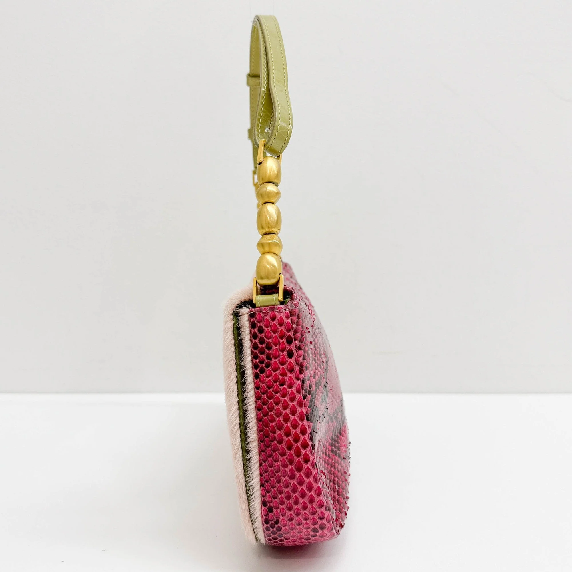 Malice Pearl Pink Pony Hair & Python Embossed Leather Shoulder Bag - Image 5